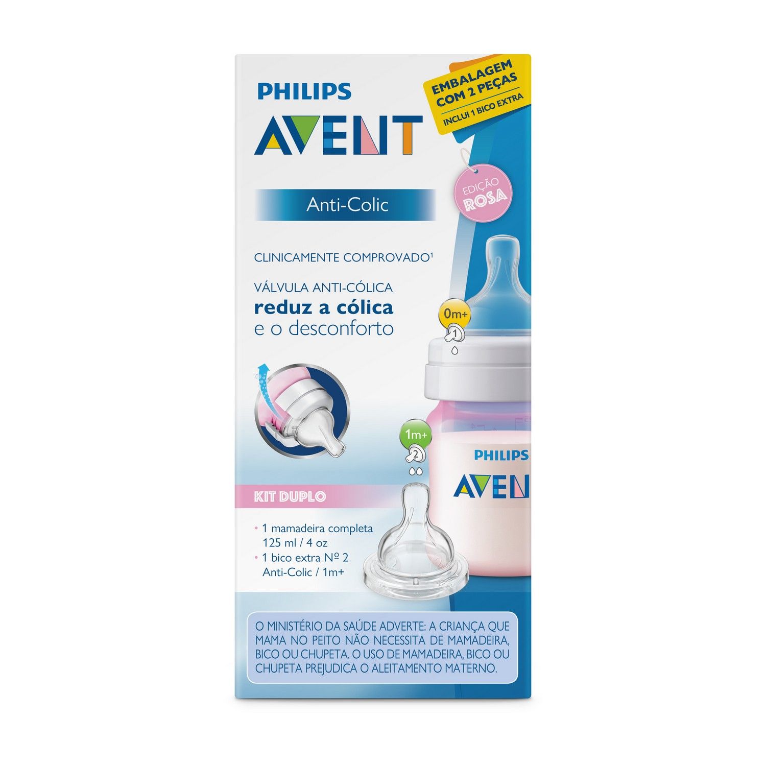 Mamadeira Anticólica Rosa + Bico nº 2 125ml