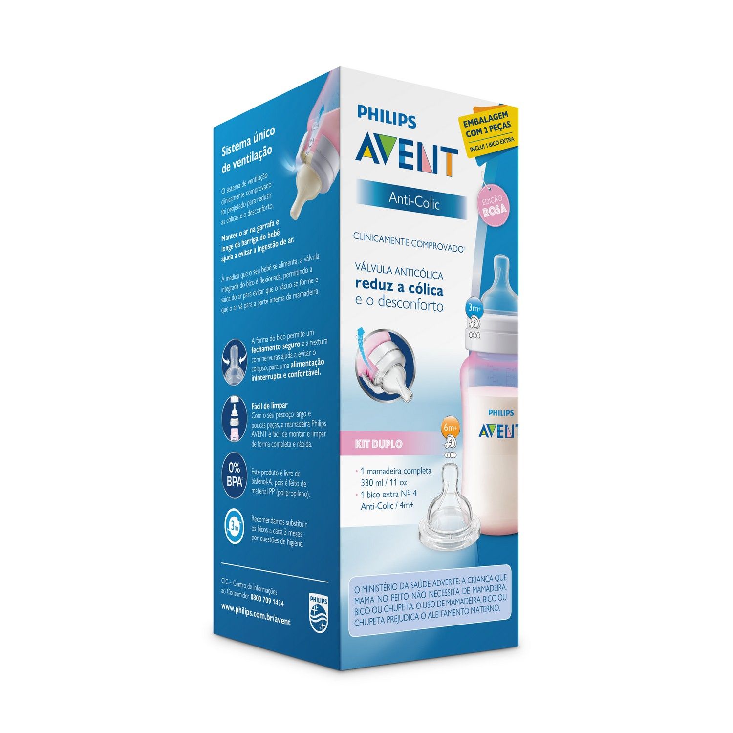 Mamadeira Anticólica Rosa + Bico nº 4 330ml