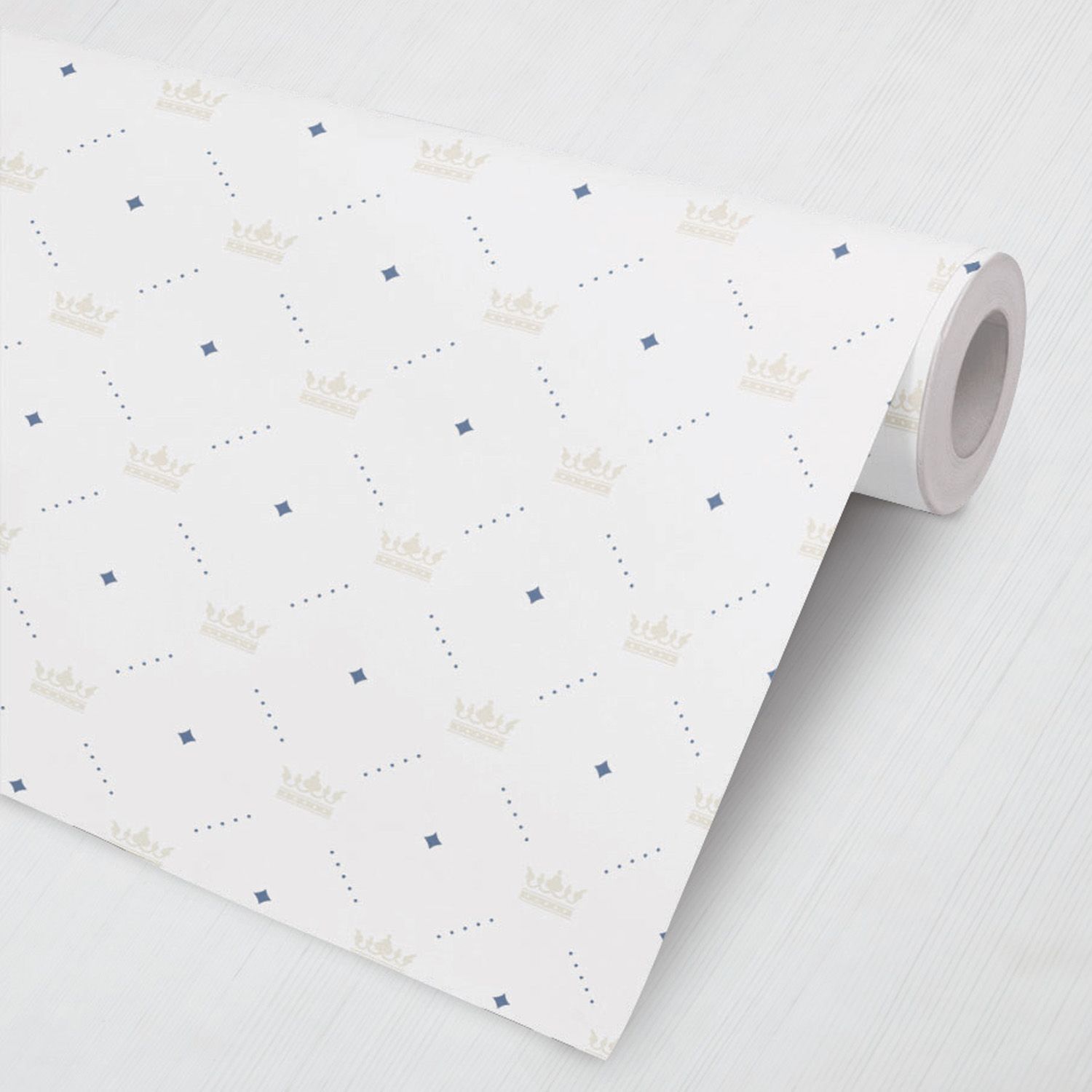 Papel de Parede Coroas e Losangos Azul e Bege 1,5M