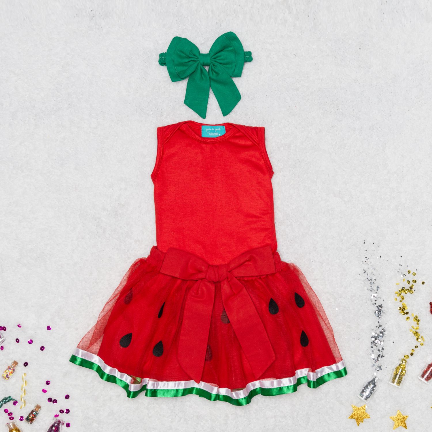 Fantasia Melancia Bebê com Saia de Tule 3 Peças