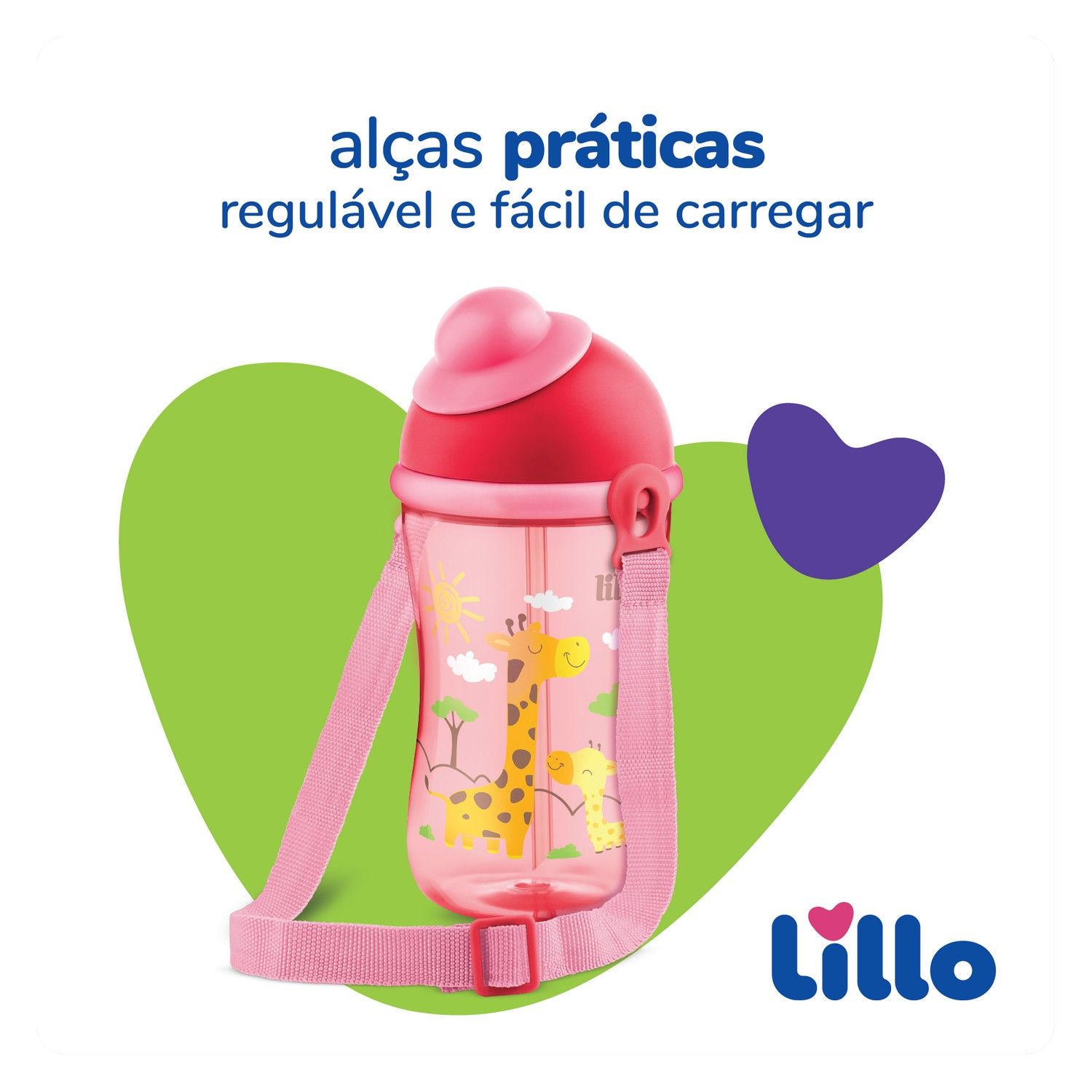 Copo Cantil com Canudo Rosa 390ml
