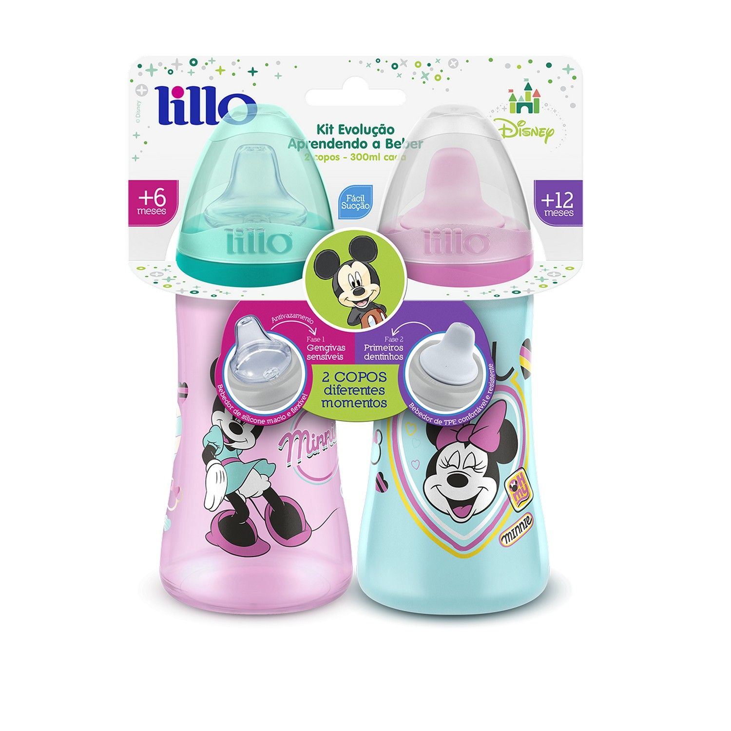 Kit Copos Minnie Mouse Rosa 300ml