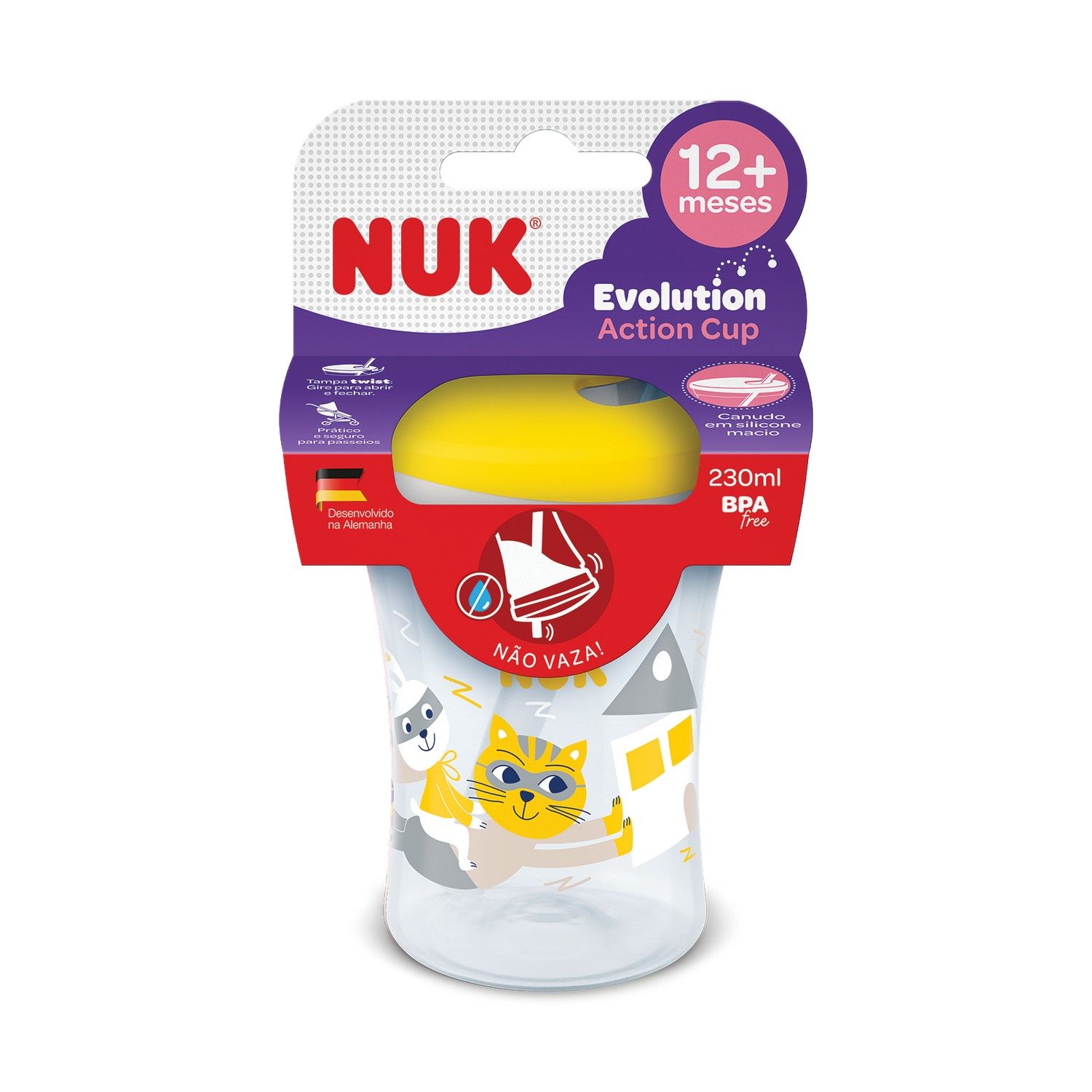 Copo Action Evolution com Canudo 230ml Amarelo