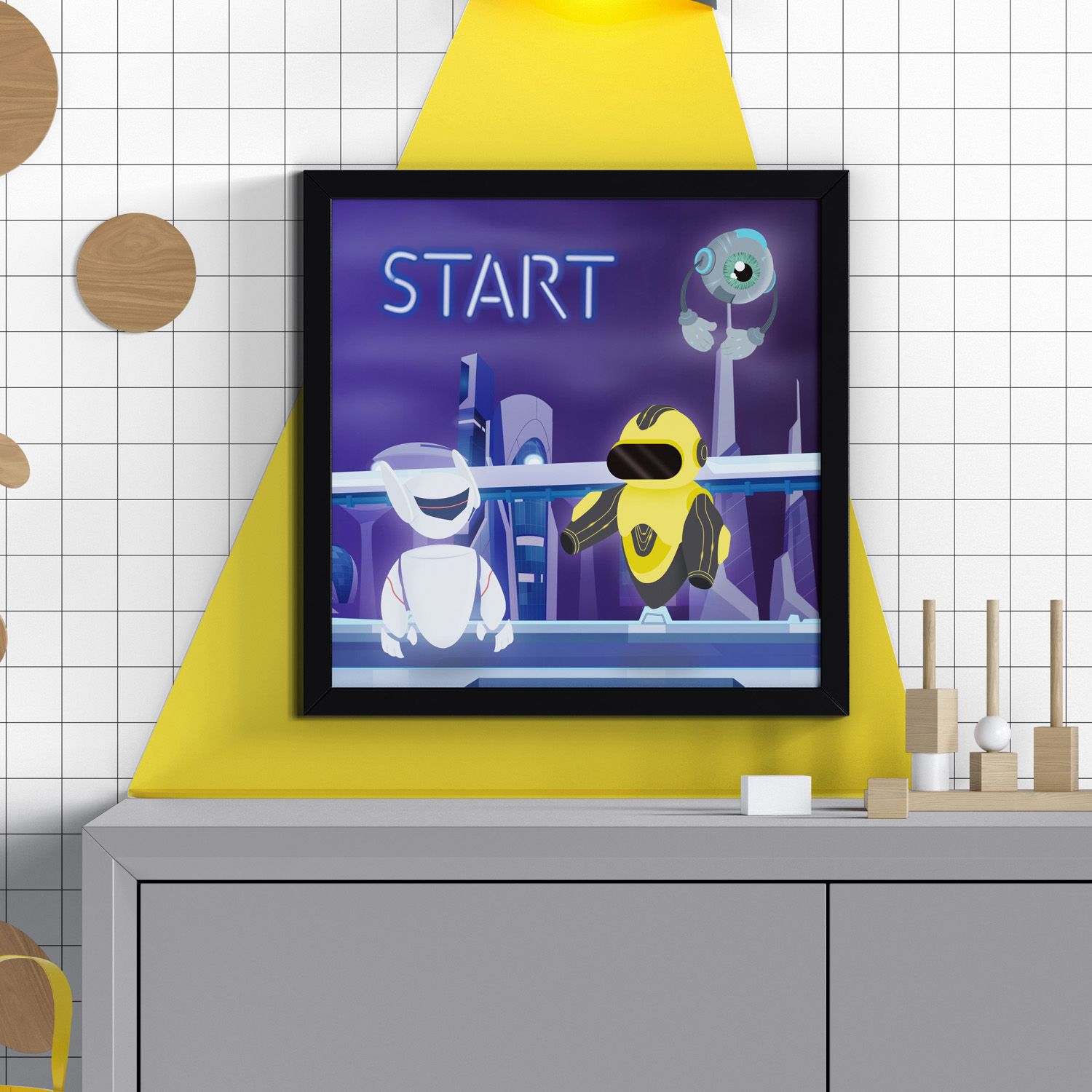 Quadro Gamer Robôs Start 38cm