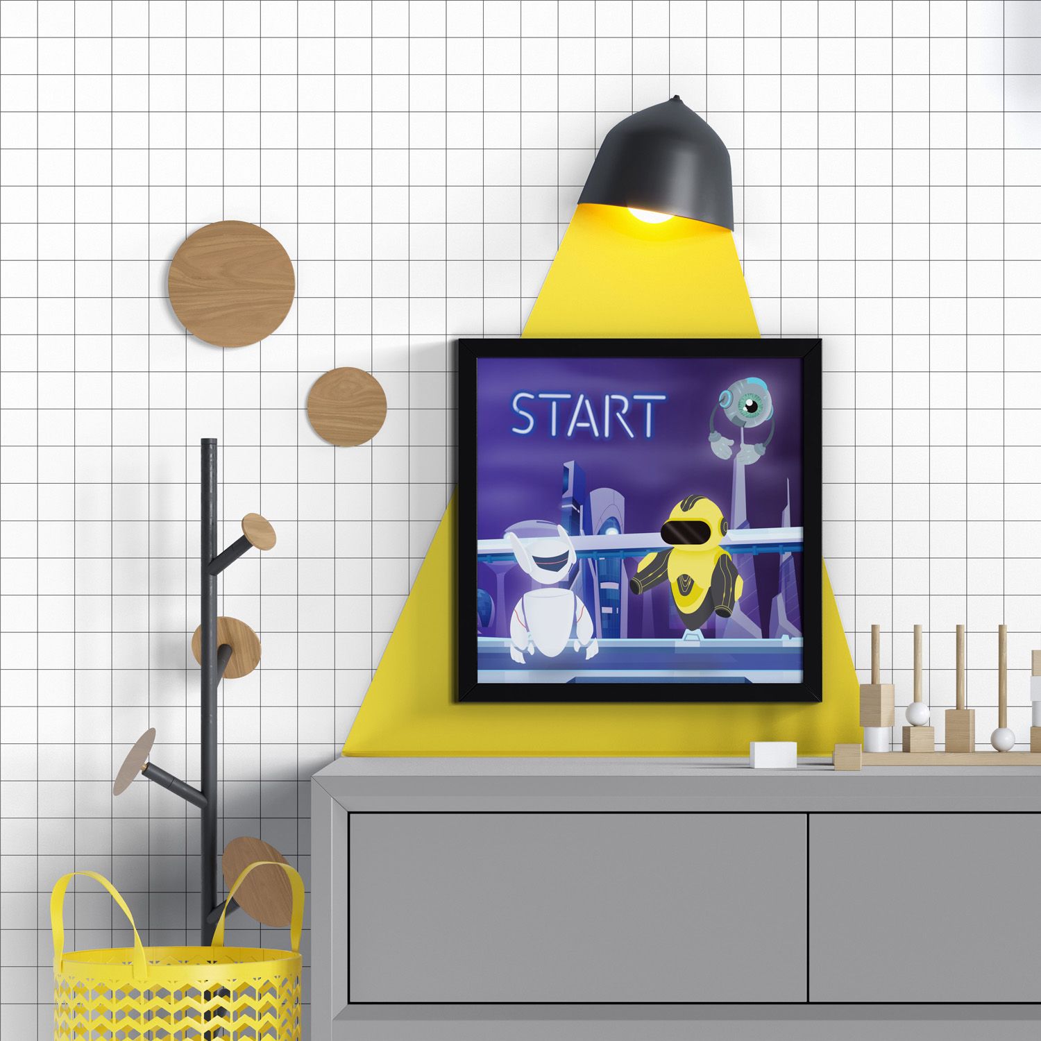 Quadro Gamer Robôs Start 38cm