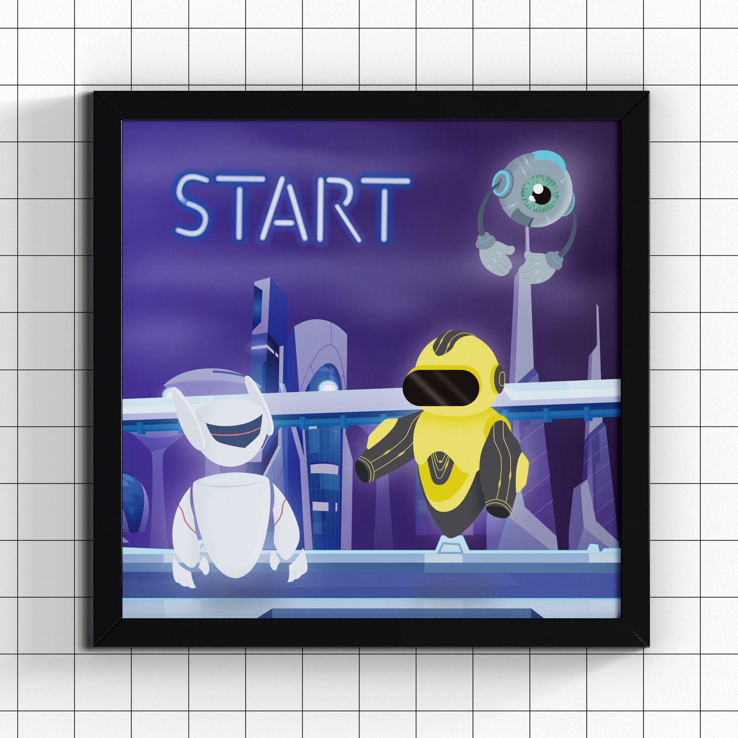 Quadro Gamer Robôs Start 38cm