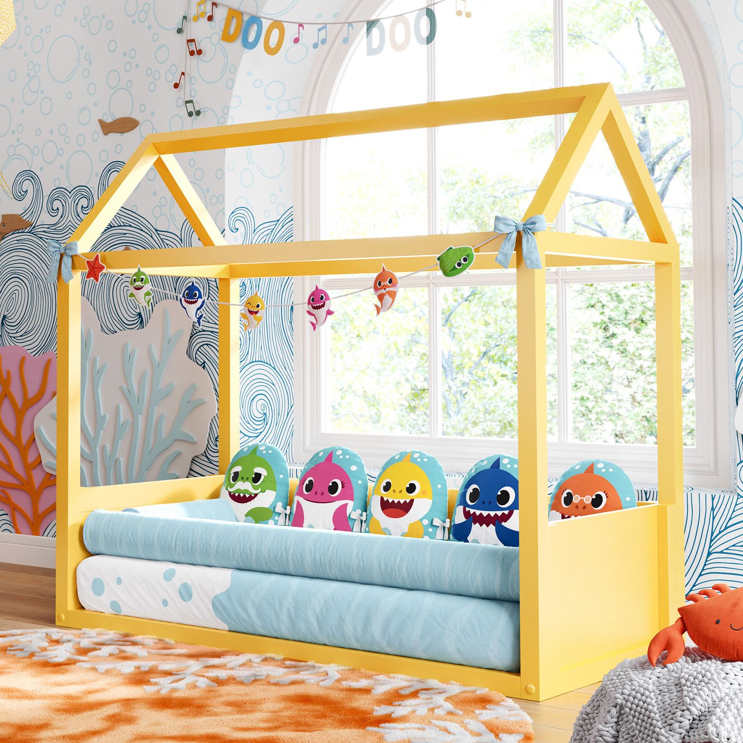 Edredom de Mini Cama Baby Shark Branco e Azul