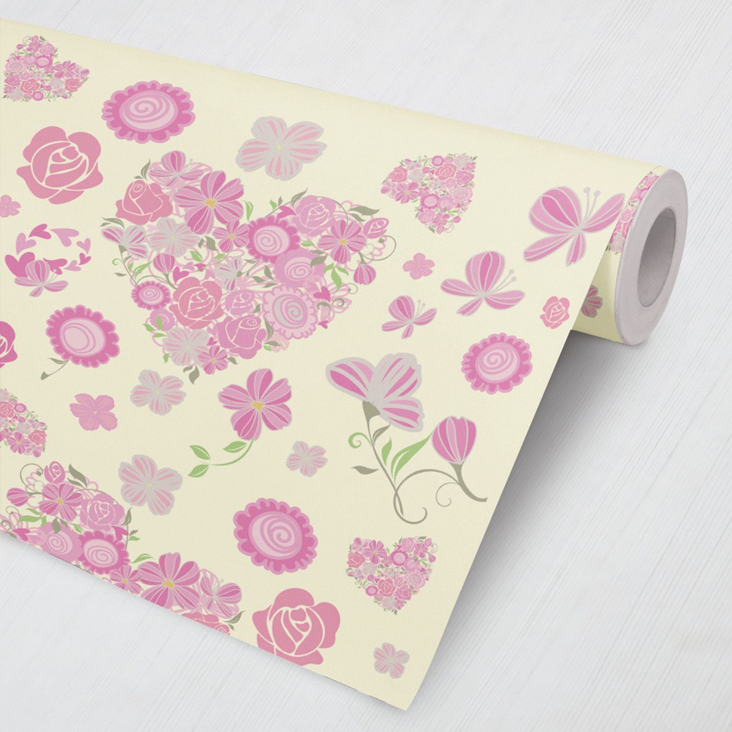 Papel de Parede Coração de Flores Rosa e Amarelo 3M
