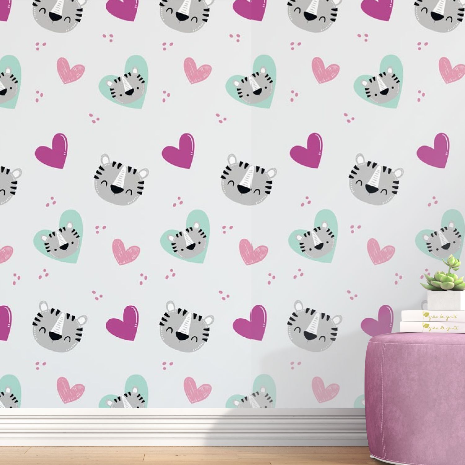 Papel de Parede Tigre e Coração 3m