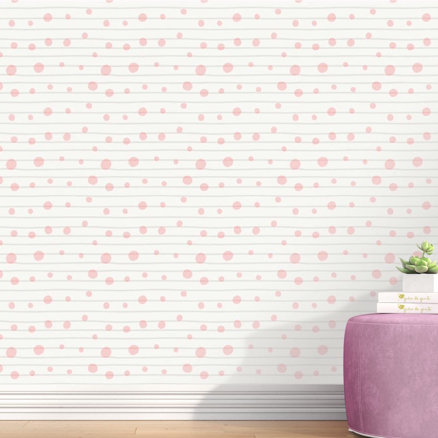 Papel de Parede Linhas e Bolas Rosa 3m