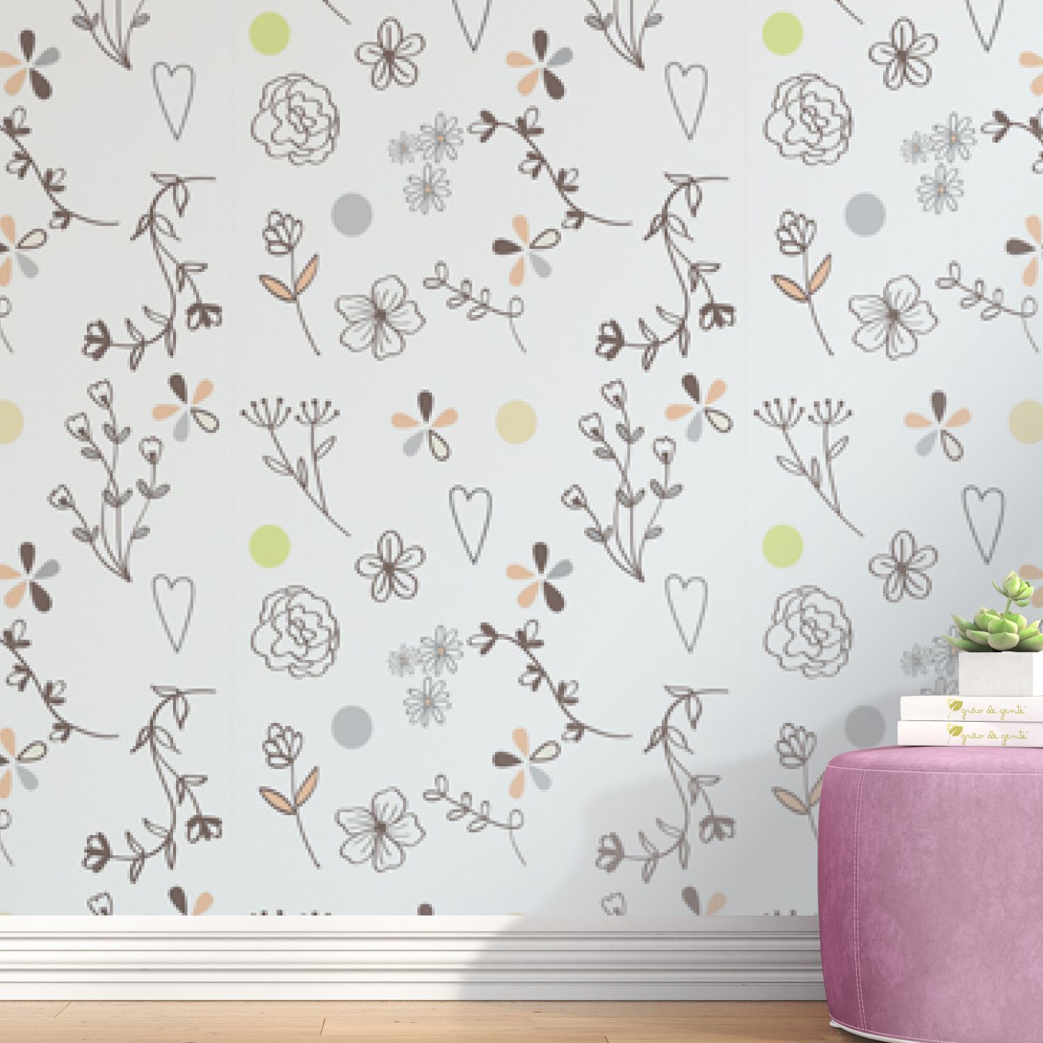 Papel de Parede Abstrato Retrô Flores 3M