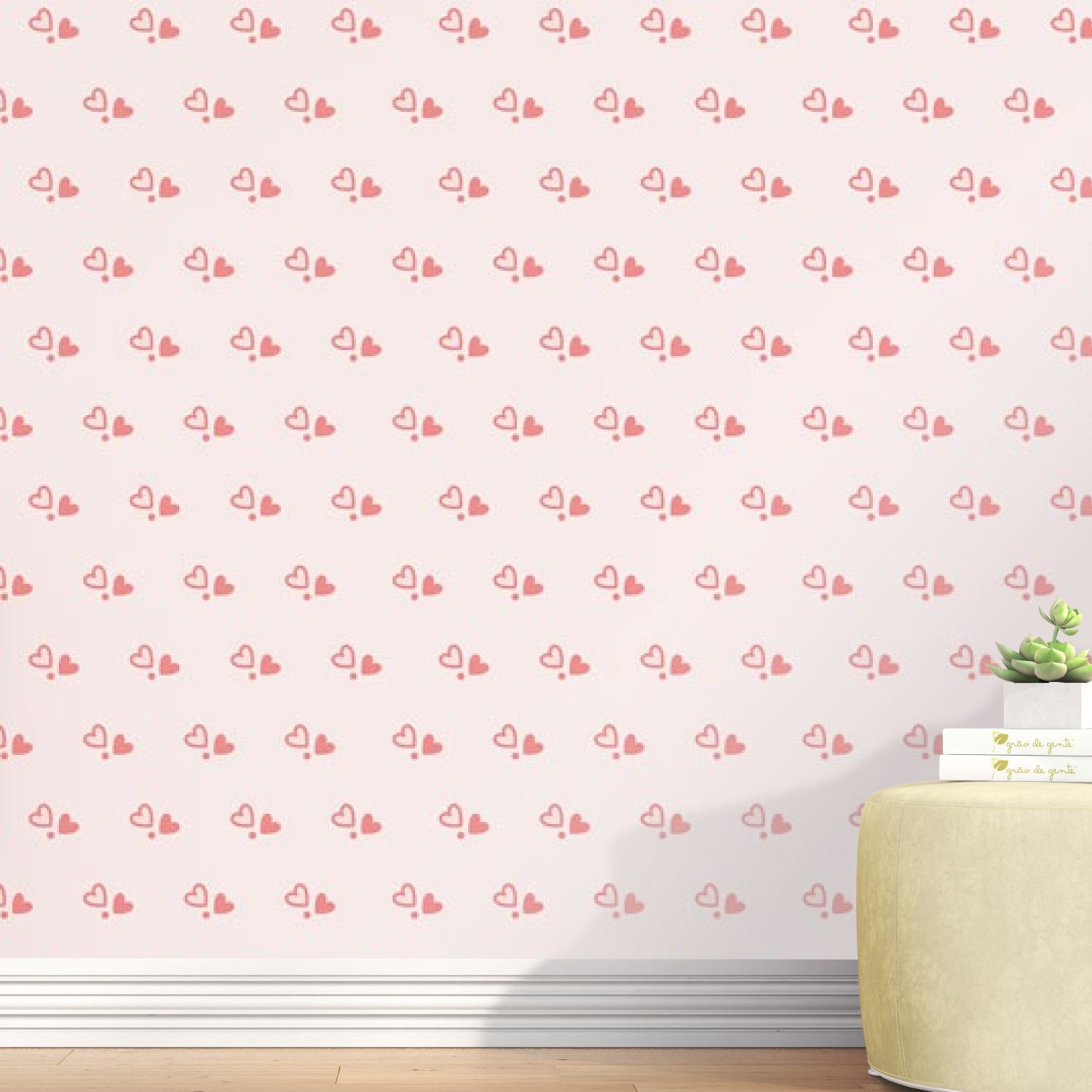 Papel de Parede Coração Pequenino Rosa 3m