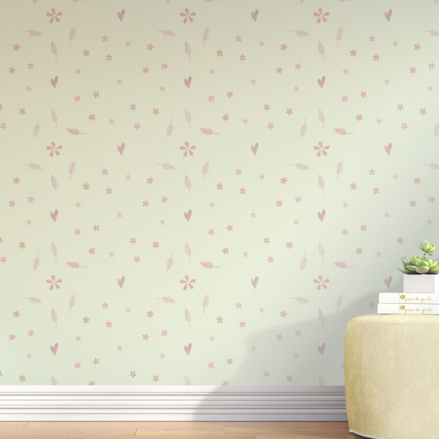 Papel de Parede Flores e Corações Rosa 3M