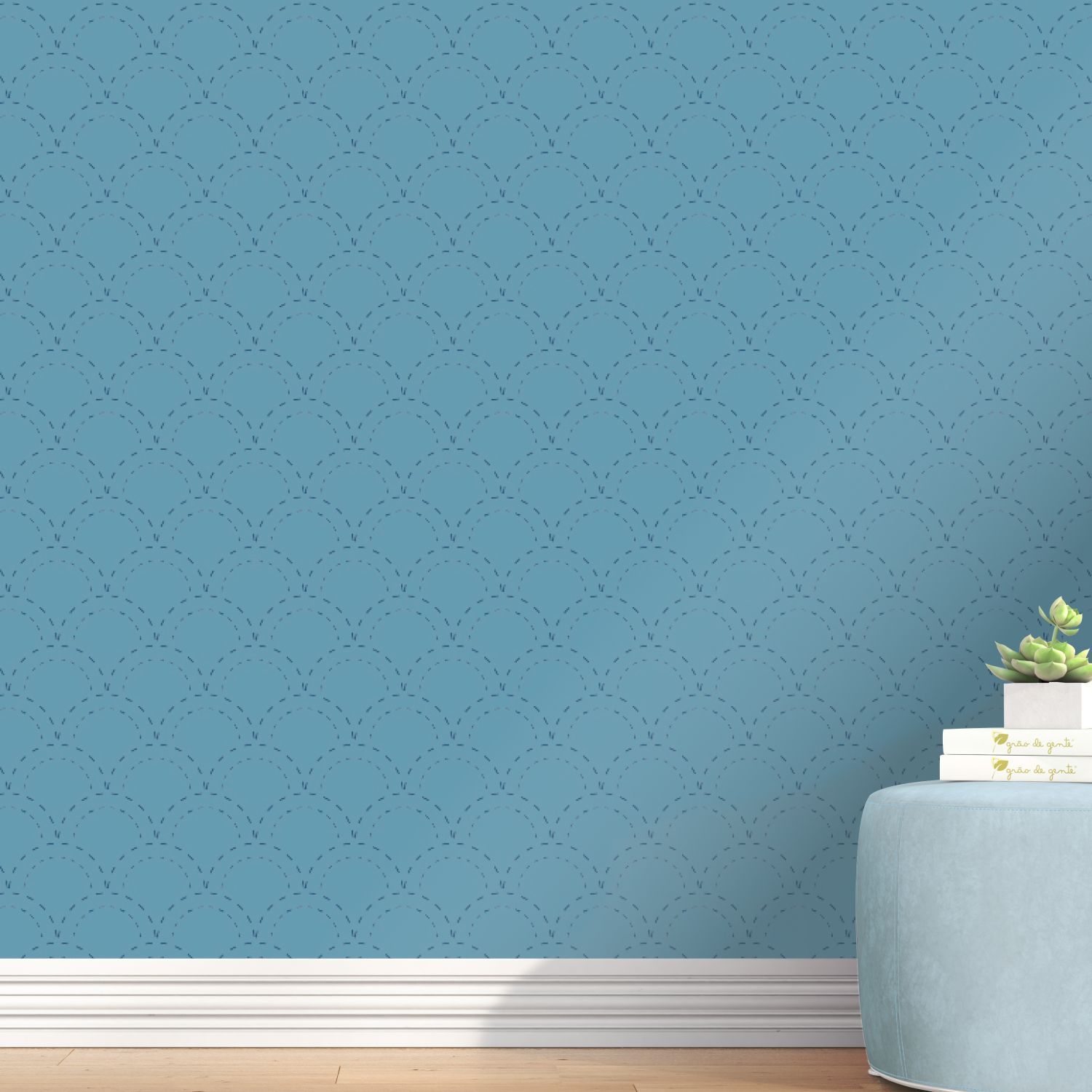 Papel de Parede Ondinha Tracejada Azul 3m