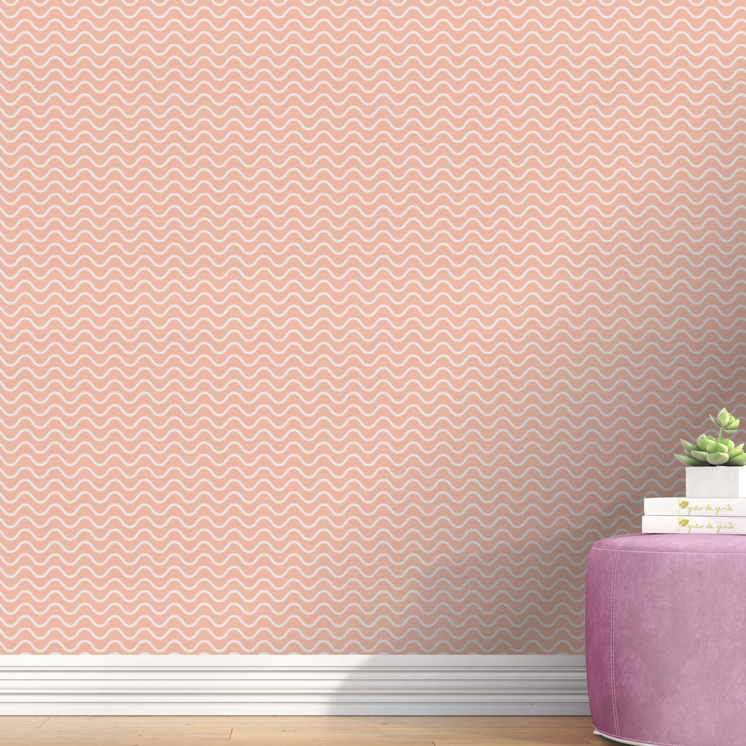 Papel de Parede Ondinha Rosa Chá 3m