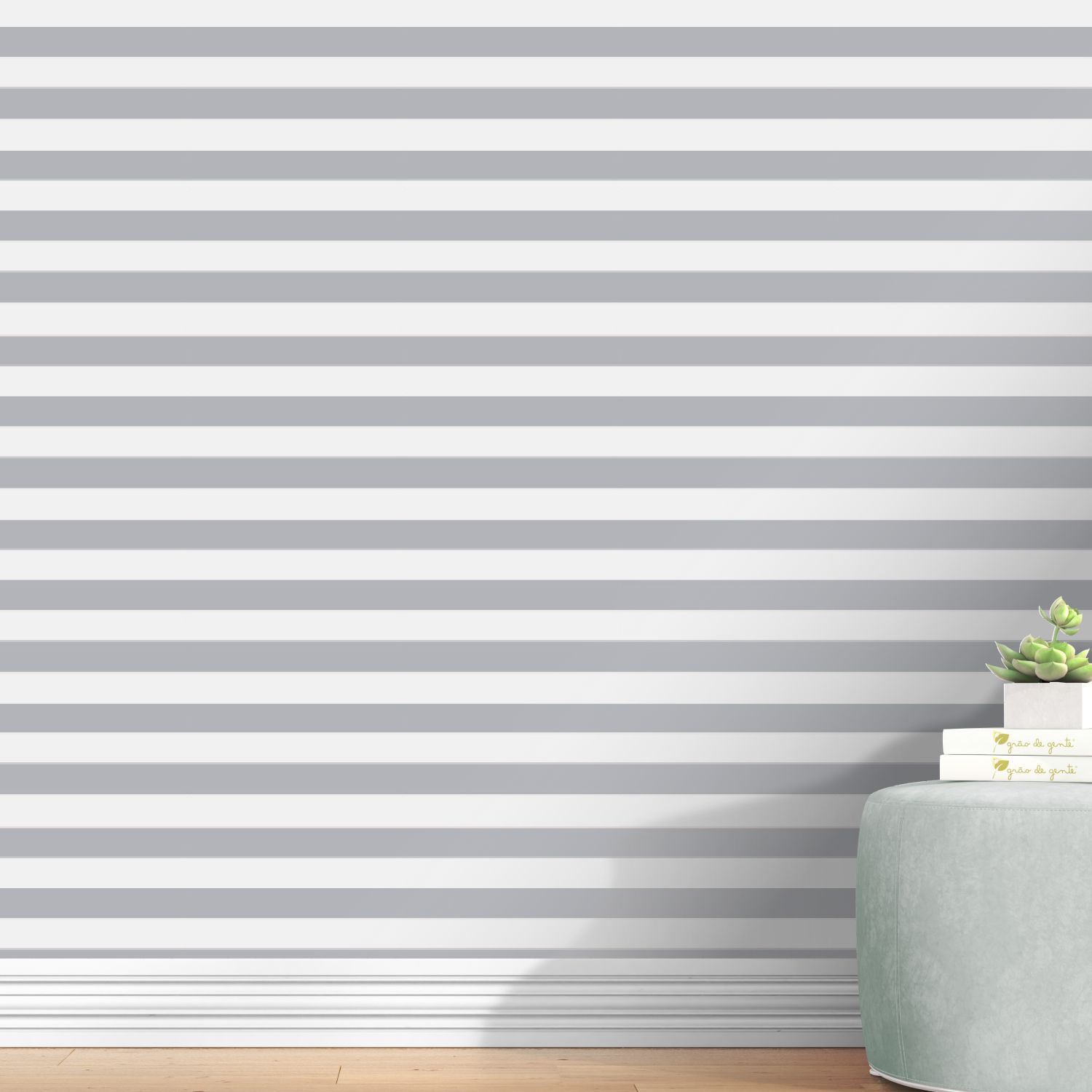 Papel de Parede Listrado Horizontal Cinza 3m
