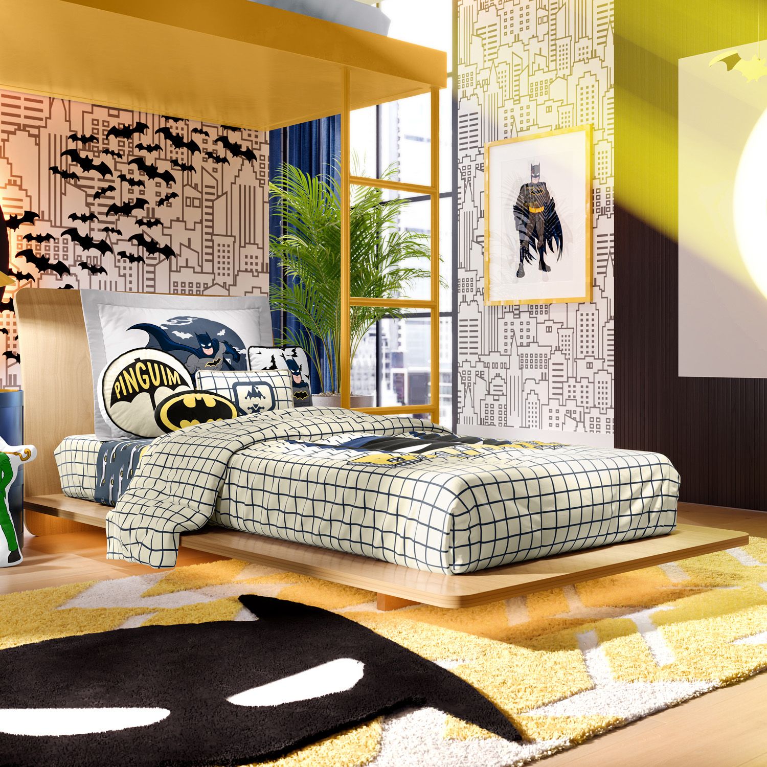 Jogo de Lençol Infantil Solteiro Quadriculado Batman