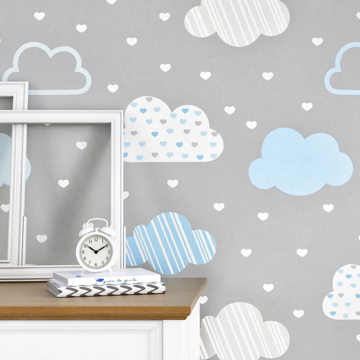 Papel de Parede Chuva de Amor Cinza/Rosa 3m