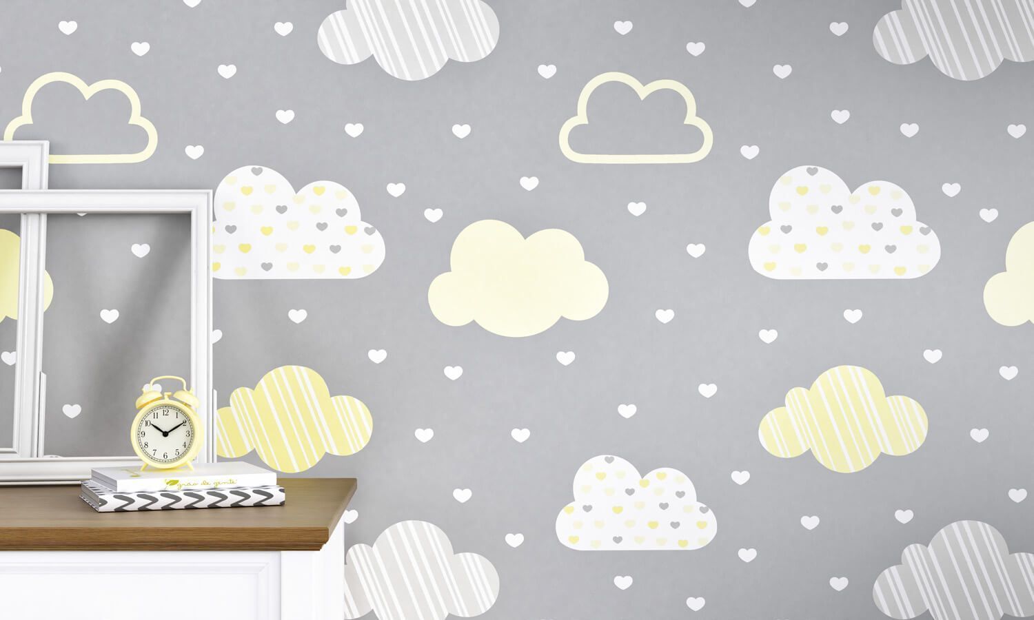 Papel de Parede Chuva de Amor Cinza/Rosa 3m