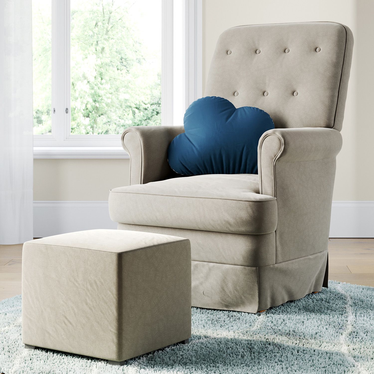 Poltrona Amamentação Laura Balanço Areia + Puff