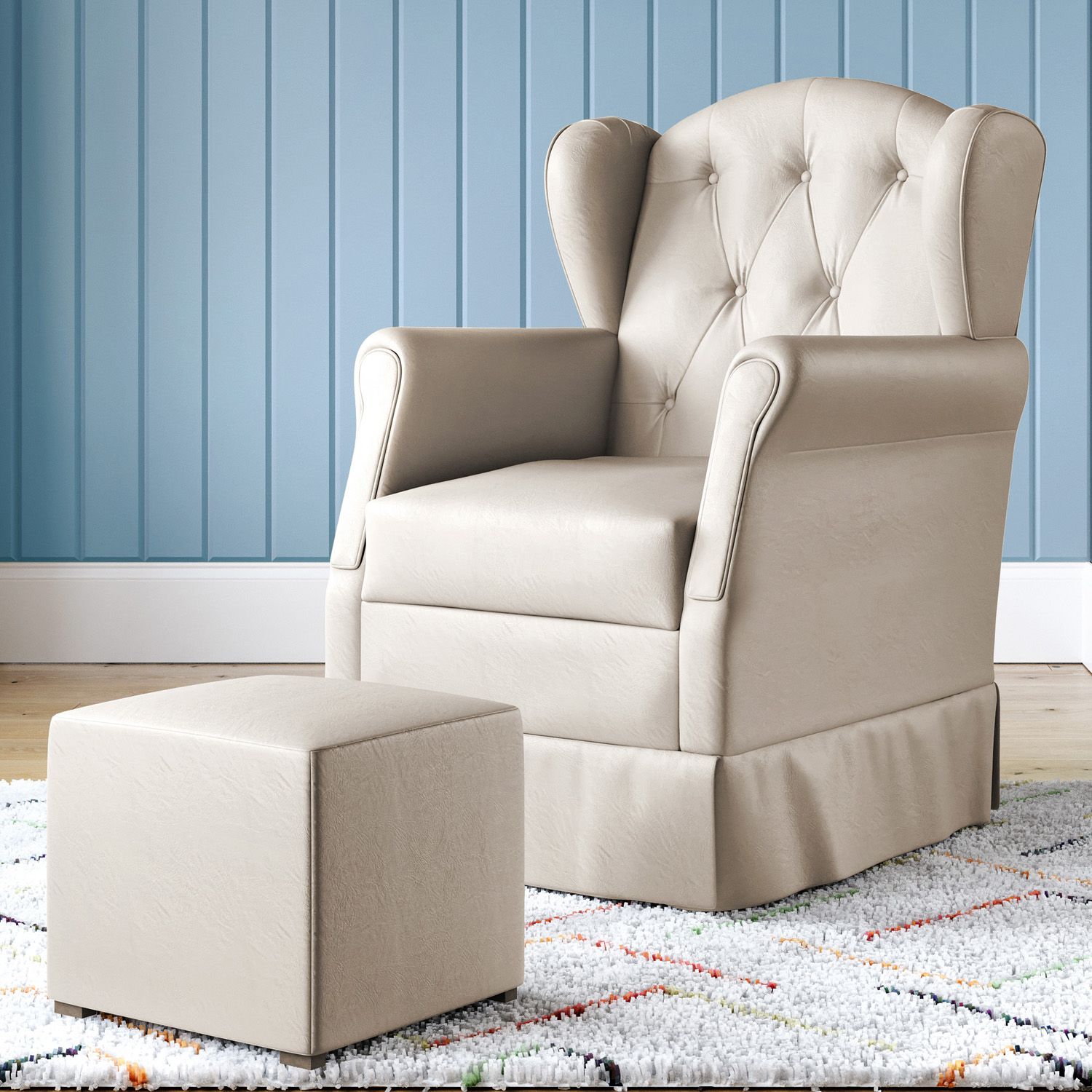 Poltrona Amamentação Leticia Balanço Creme + Puff