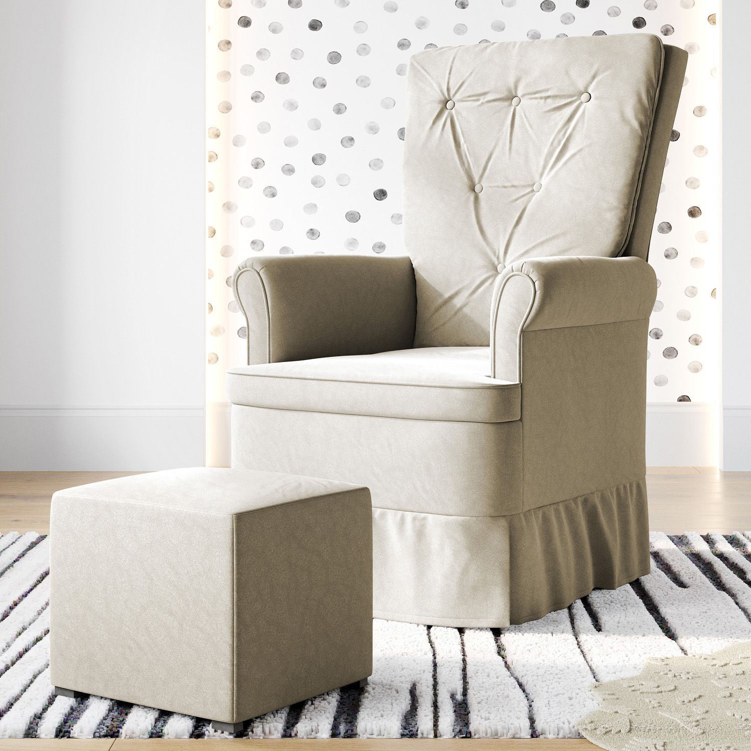 Poltrona Amamentação Valentina Balanço Areia + Puff