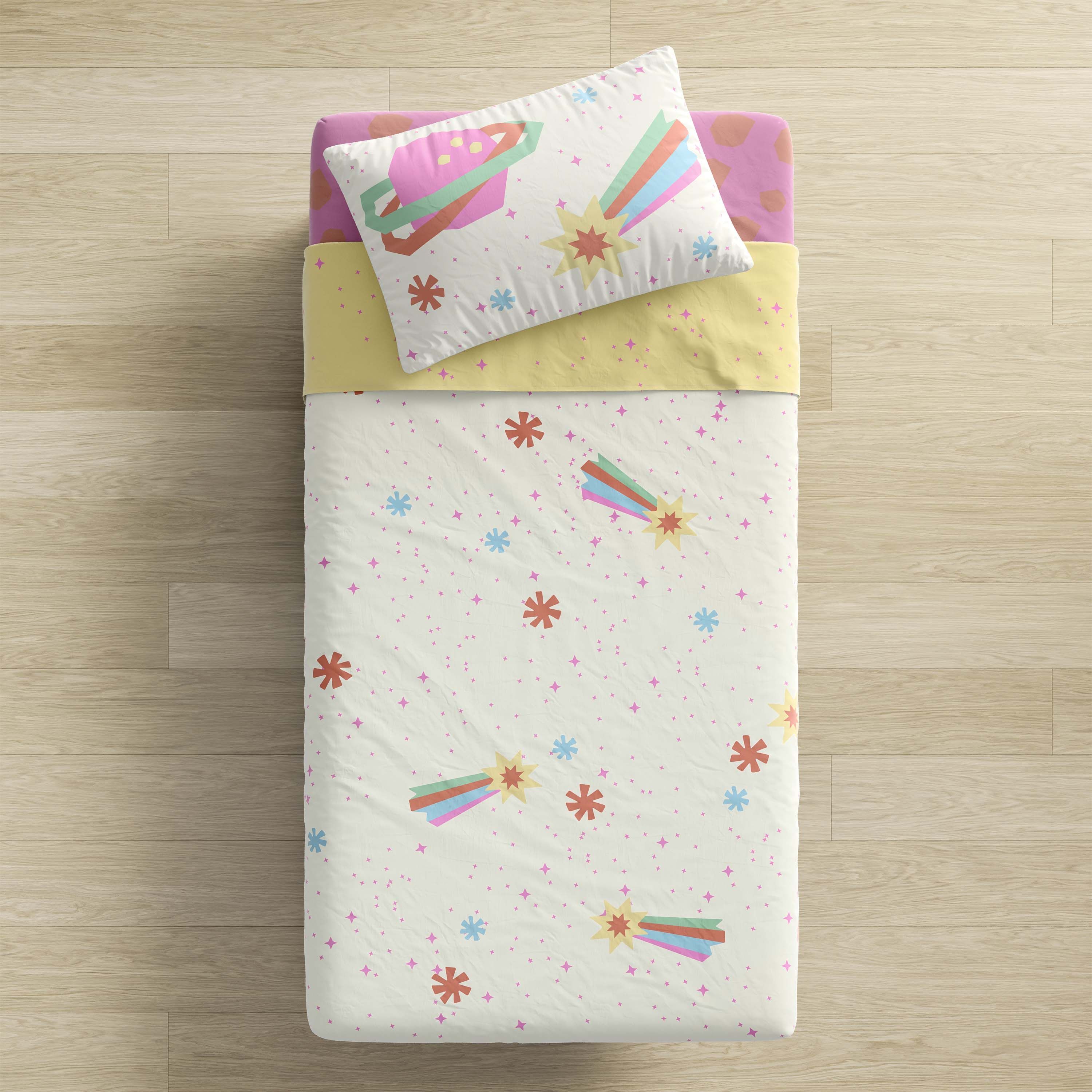 Jogo de Lençol Infantil Solteiro Meninas Astronautas