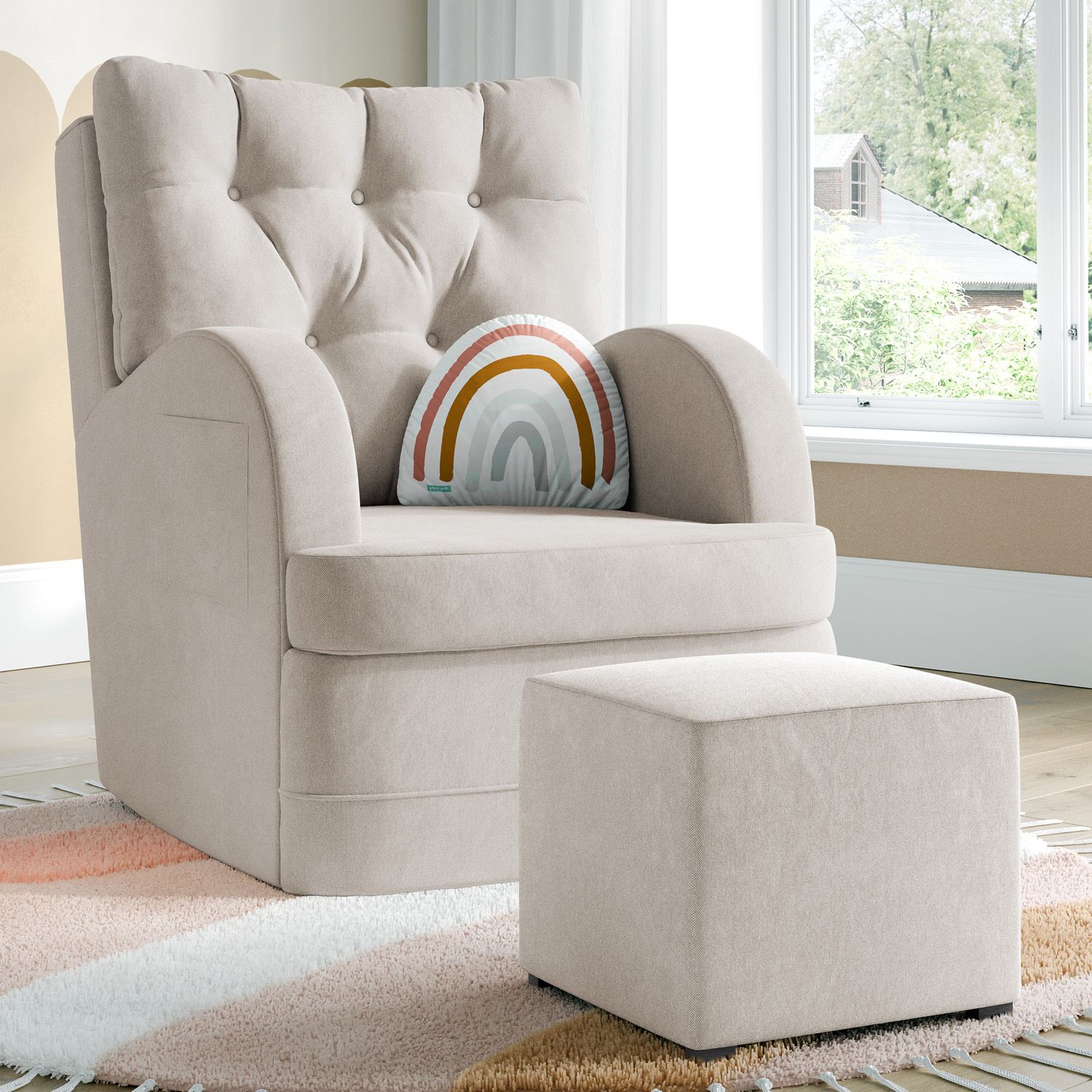 Poltrona Amamentação Ludmila Balanço Areia + Puff