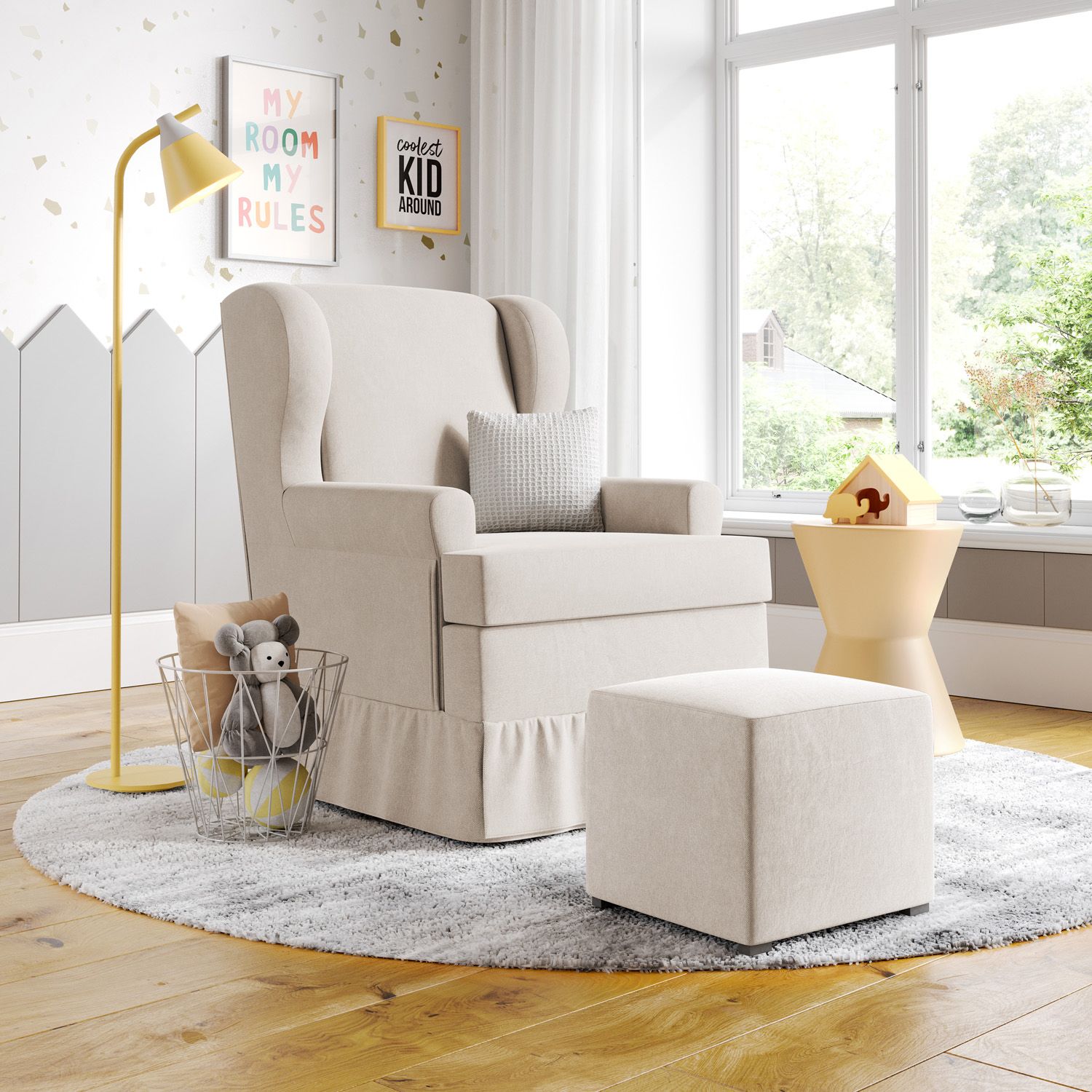 Poltrona Amamentação Maria Vitória Balanço Areia + Puff