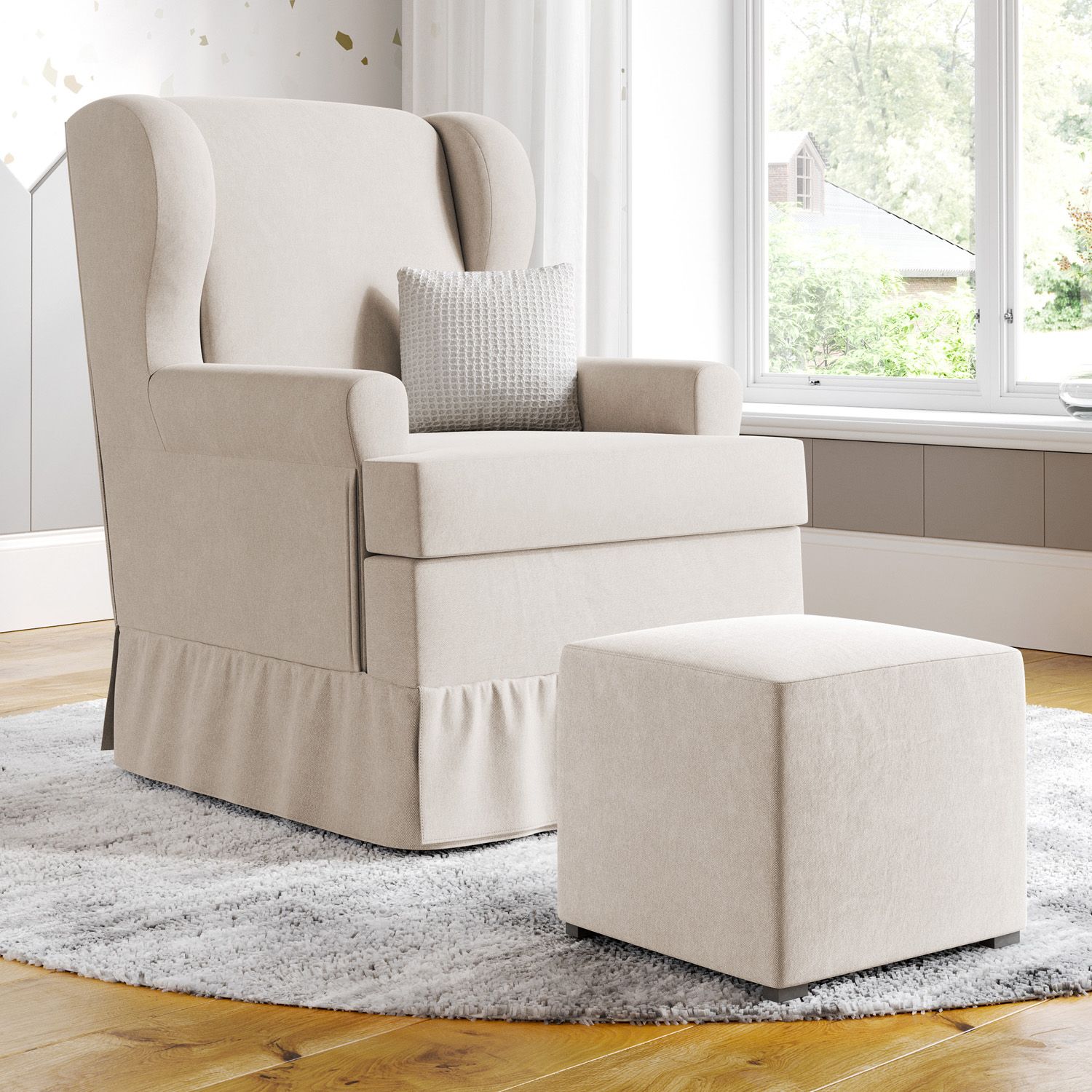 Poltrona Amamentação Maria Vitória Balanço Areia + Puff