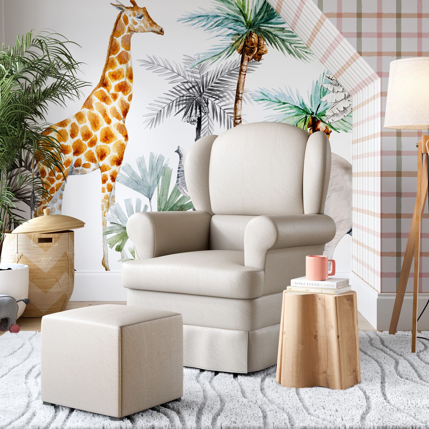 Poltrona Amamentação Sabrina Balanço Branco + Puff