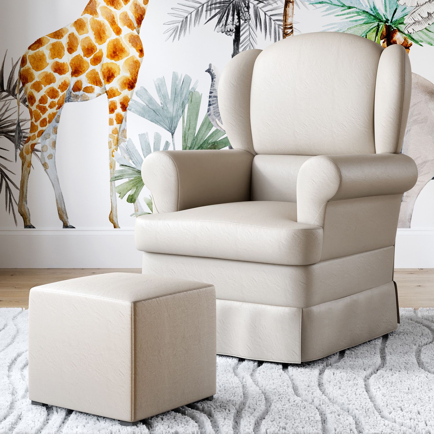 Poltrona Amamentação Sabrina Balanço Branco + Puff