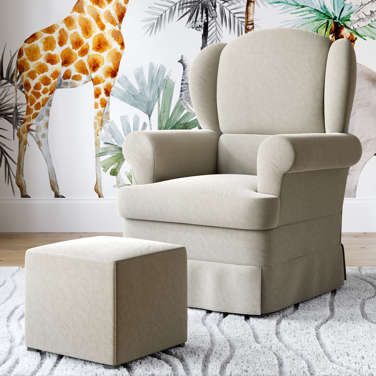 Poltrona Amamentação Sabrina Balanço Branco + Puff