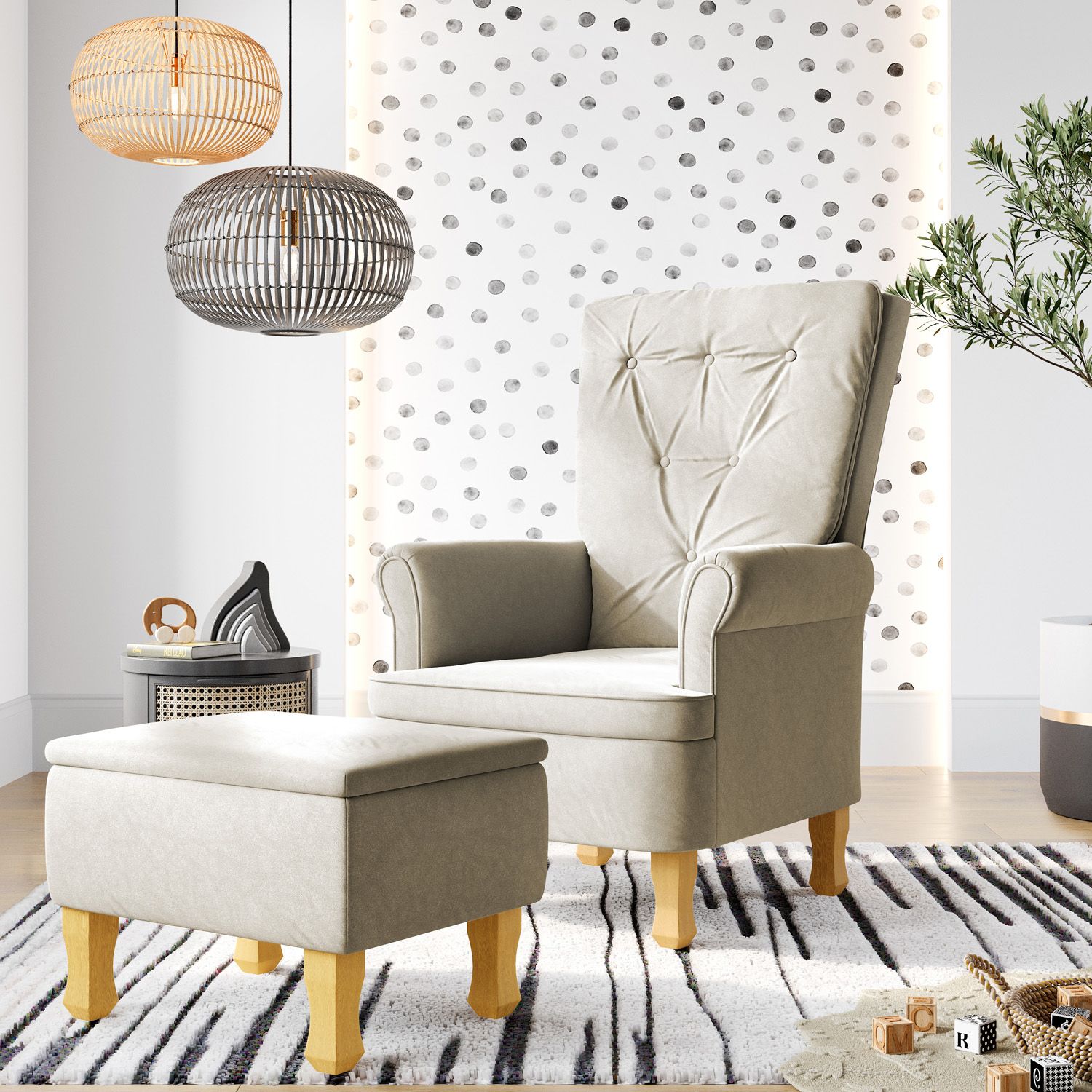 Poltrona Amamentação Valentina Balanço Areia + Puff