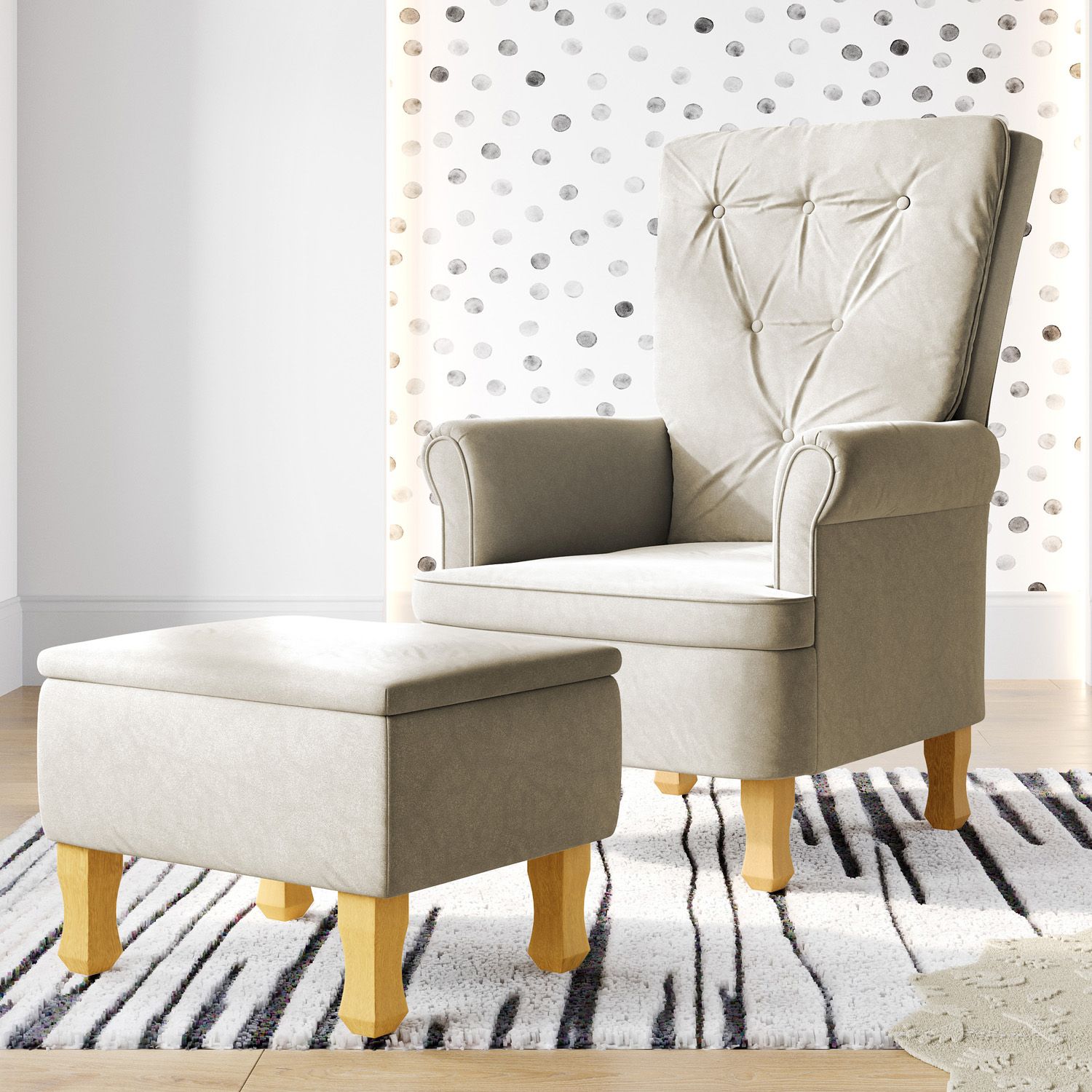 Poltrona Amamentação Valentina Balanço Areia + Puff