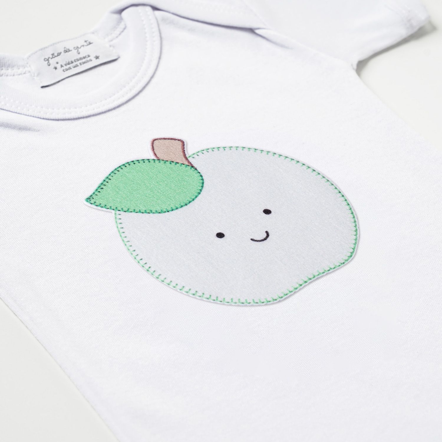 Body Manga Curta Frutinha Maçã Verde Tam P