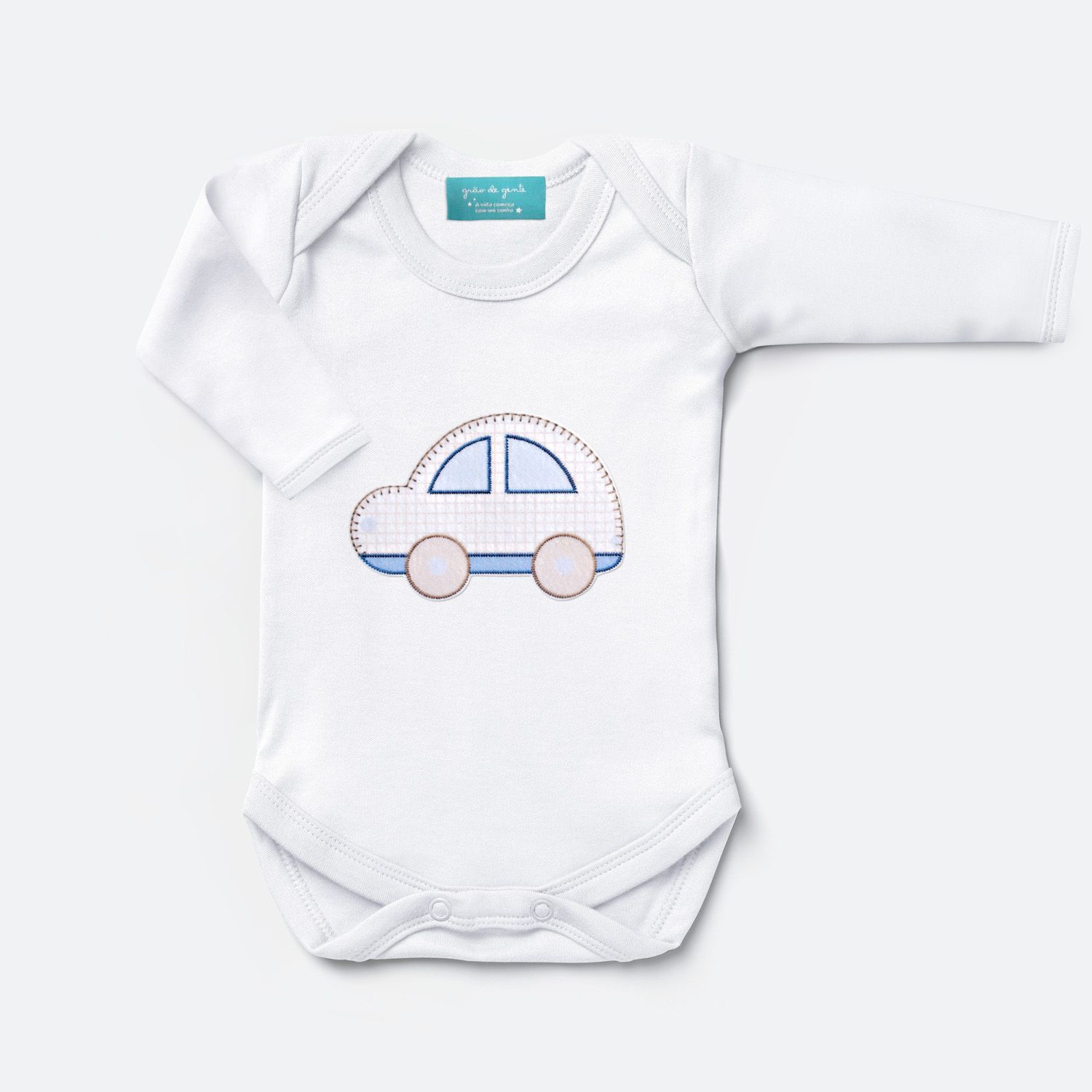 Body Manga Curta Carrinho Bege e Azul Tam P