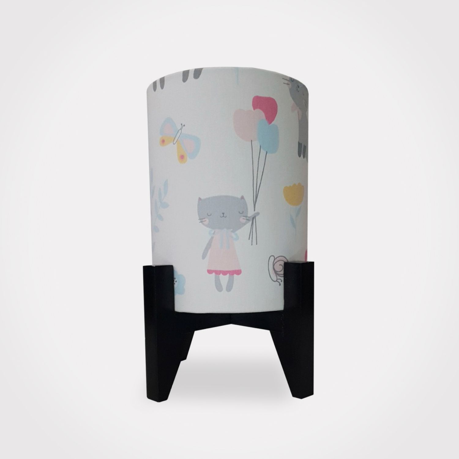 Abajur Luminária Gatinha com Balão Madeira