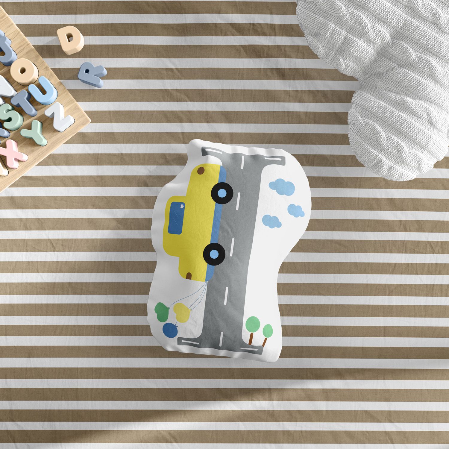 Almofada Carrinhos Azul Letras de A a Z