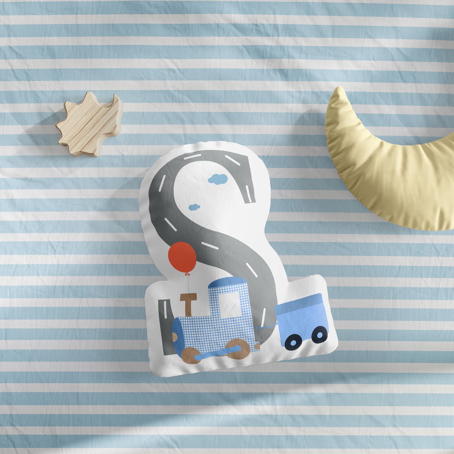 Almofada Carrinhos Azul Letras de A a Z