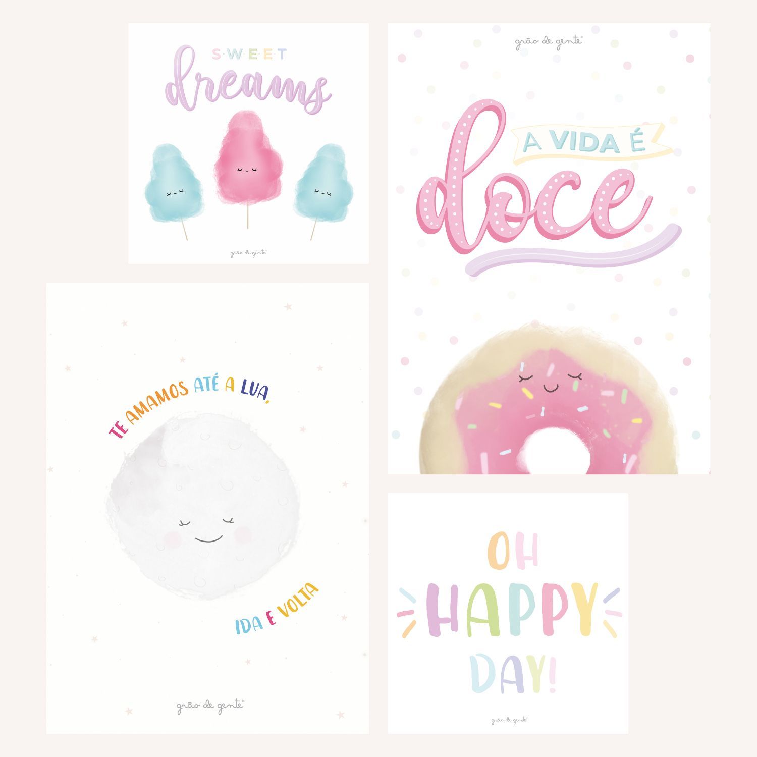 Kit Pôster Adesivo Docinhos 4 peças