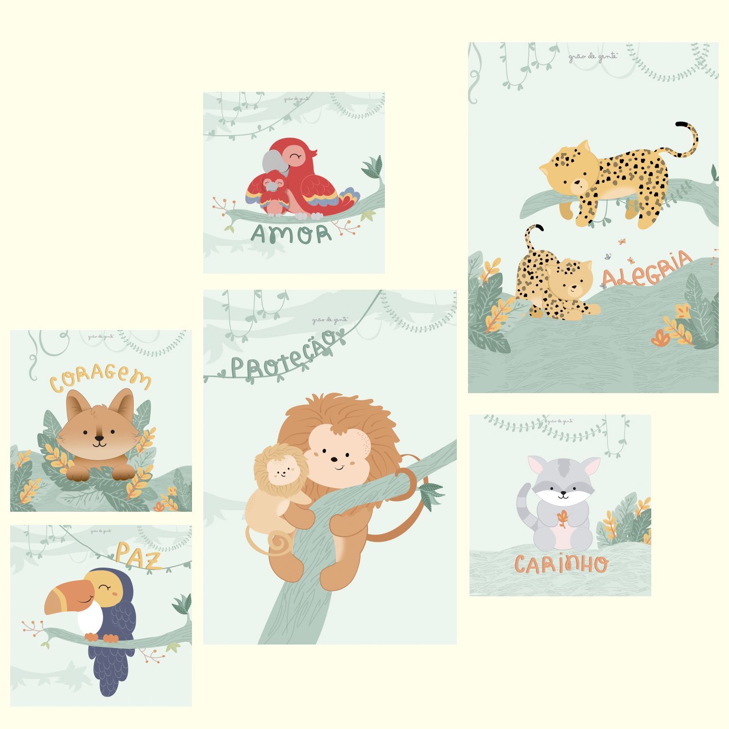 Kit Pôster Adesivo Amiguinhos da Fauna Brasileira 6 peças