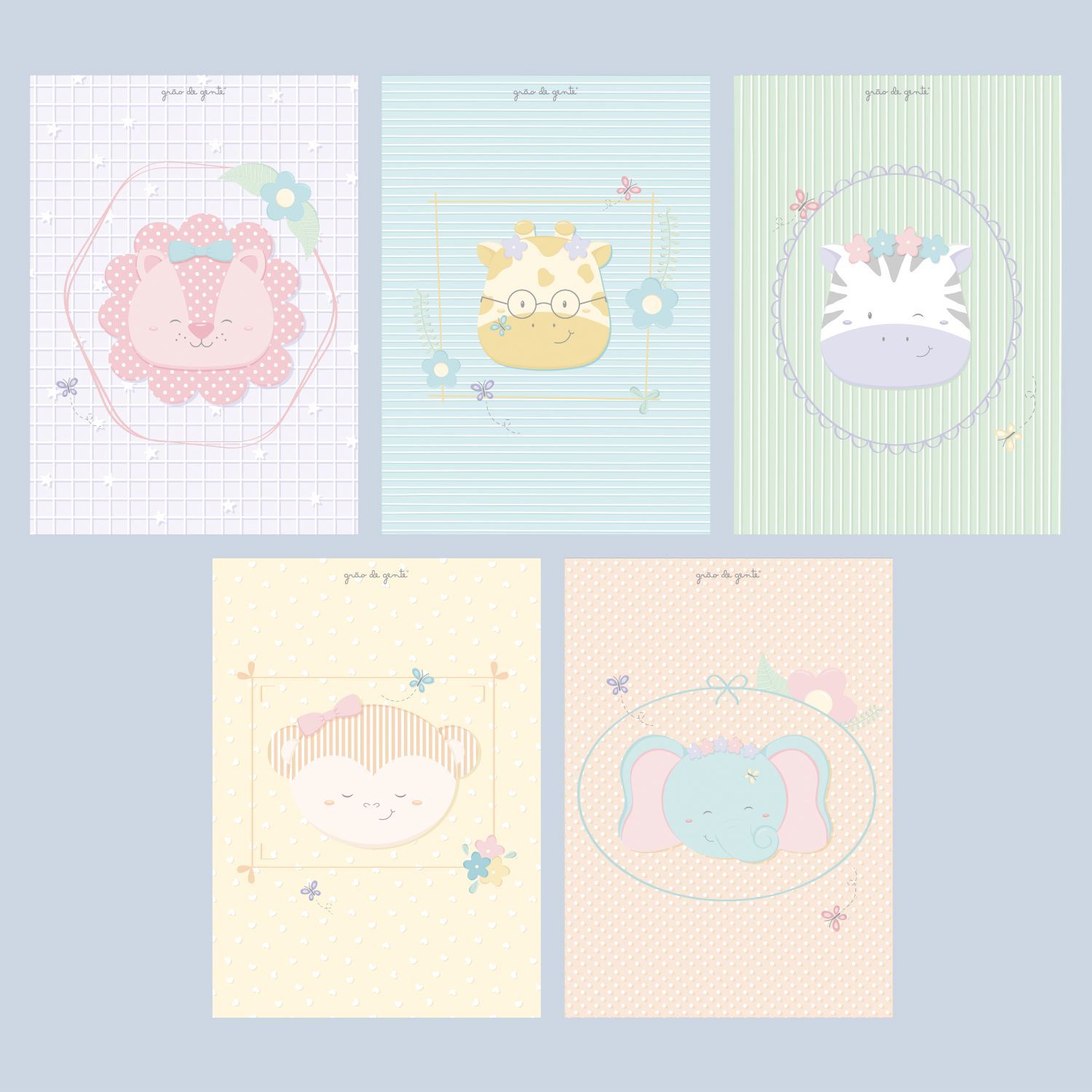 Kit Pôster Adesivo Amiguinhos Safári Coloridos 5 peças