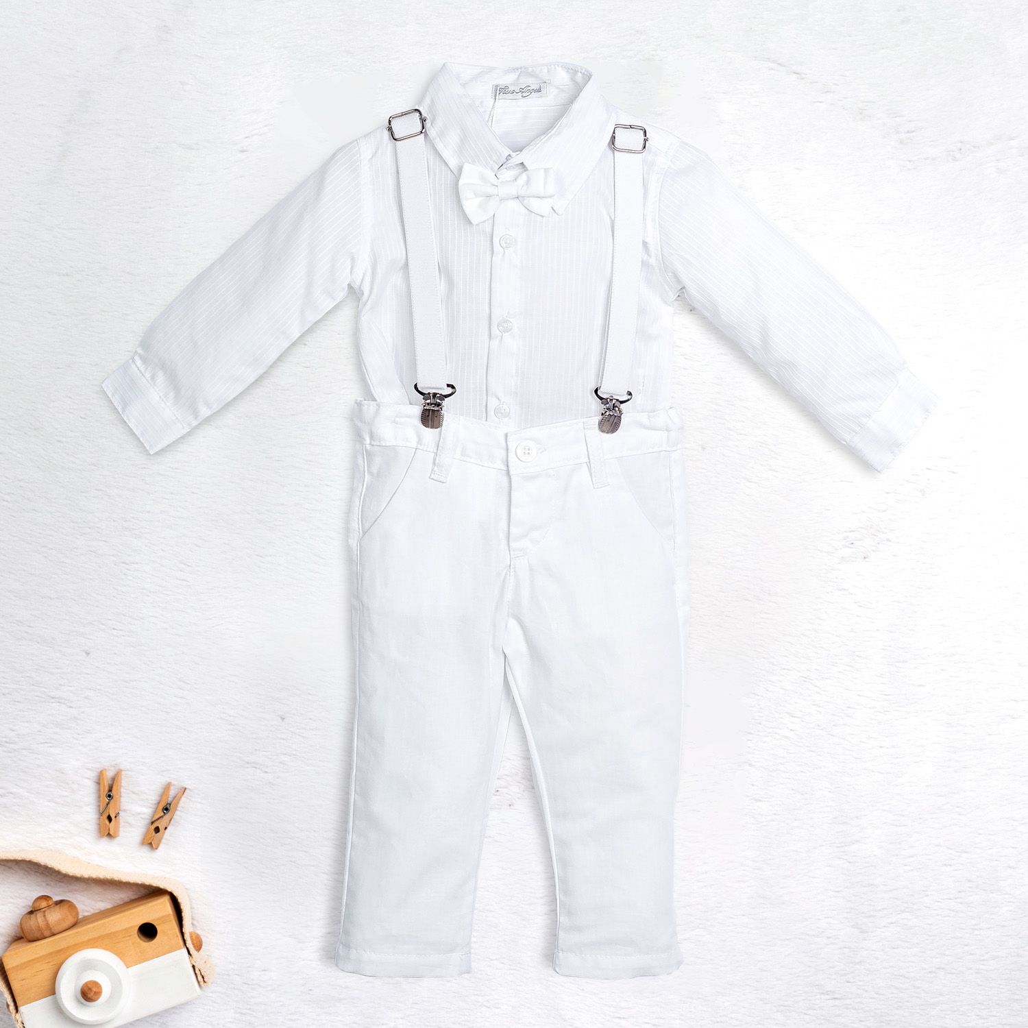 Conjunto Batizado Body Manga Longa e Calça com Suspensório