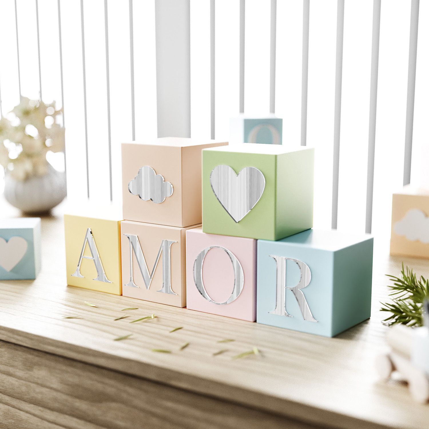 Cubo Decorativo Personalizado Letra A MDF Espelhado Rosa 8cm