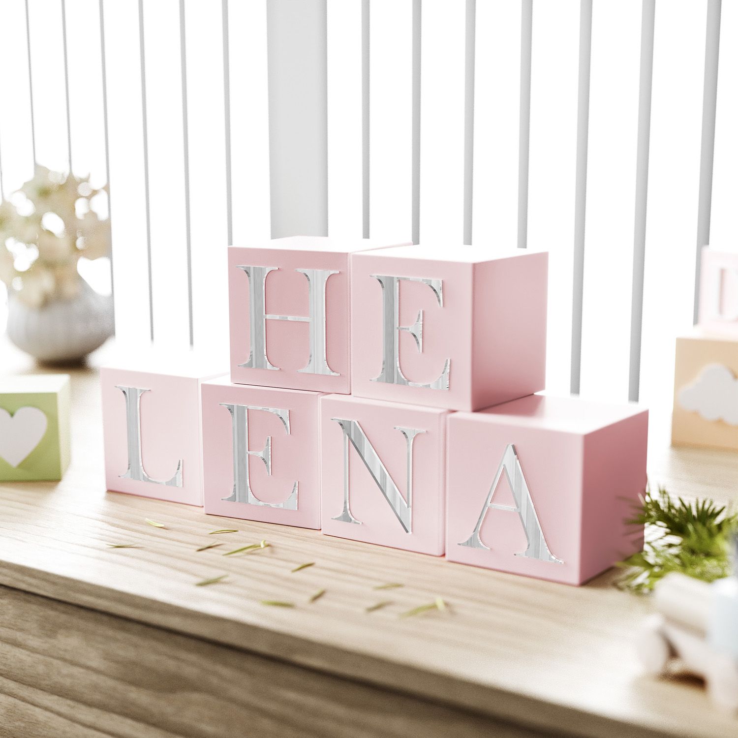 Cubo Decorativo Personalizado Letra A MDF Espelhado Rosa 8cm
