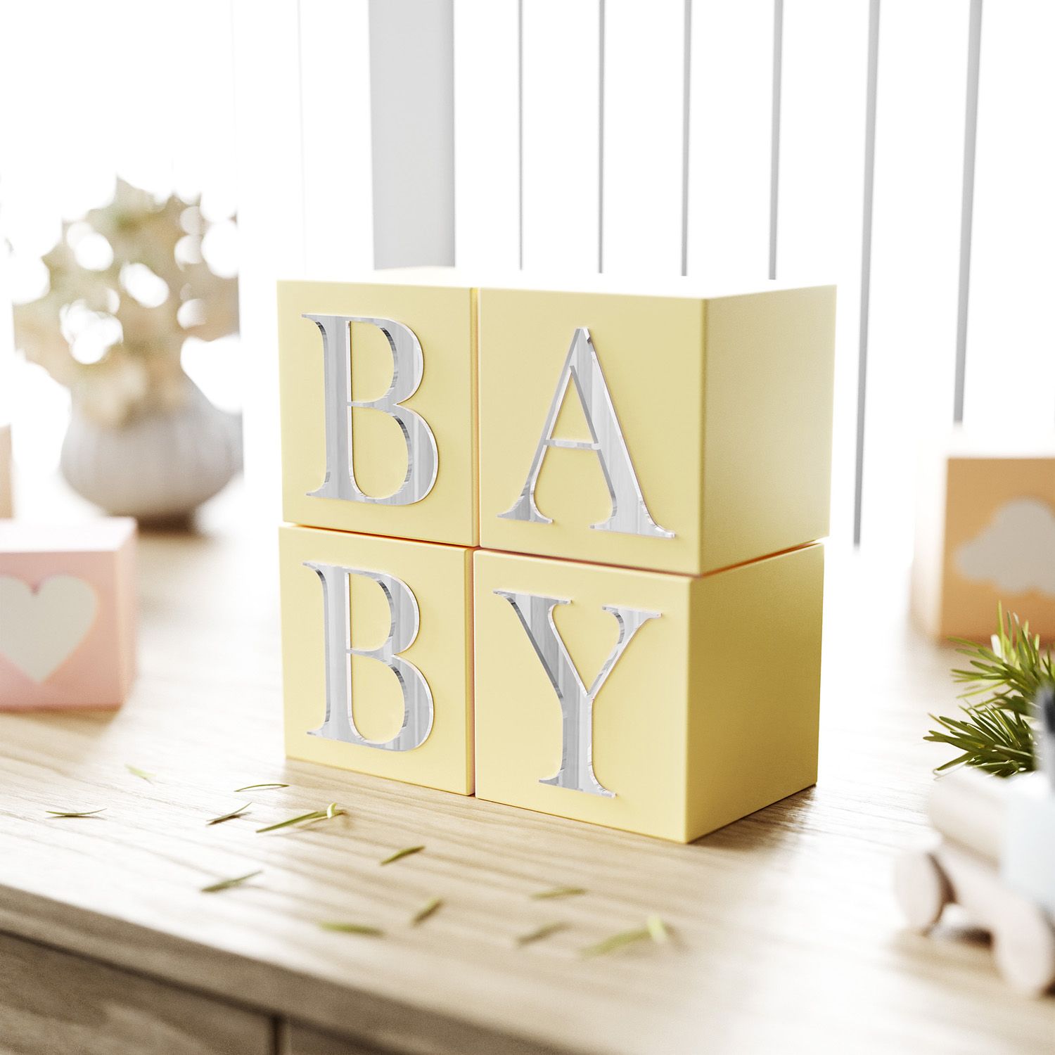 Cubo Decorativo Personalizado Letra A MDF Espelhado Rosa 8cm