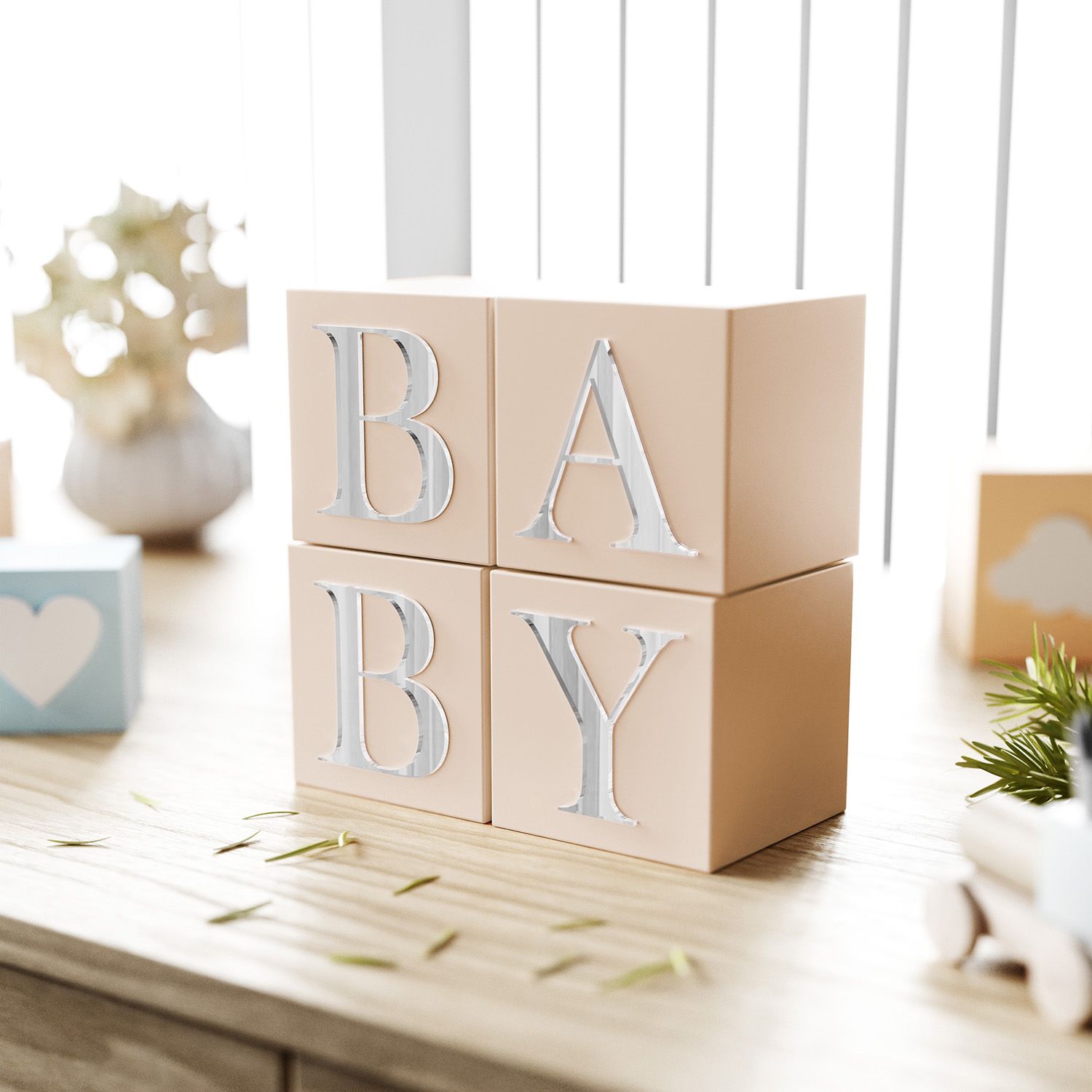 Cubo Decorativo Personalizado Letra A MDF Espelhado Rosa 8cm