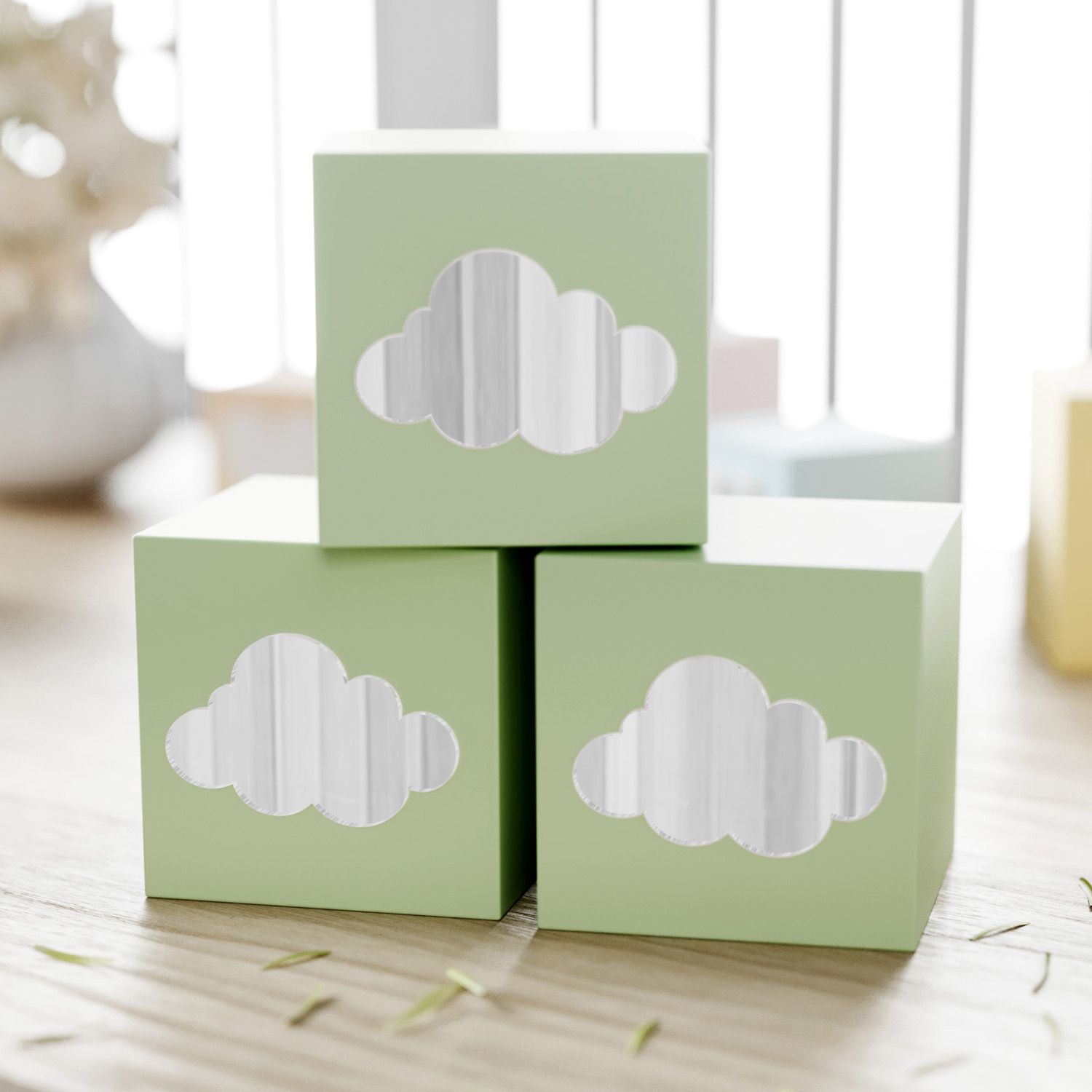 Cubo Decorativo Nuvem Espelhado MDF Salmão 8cm