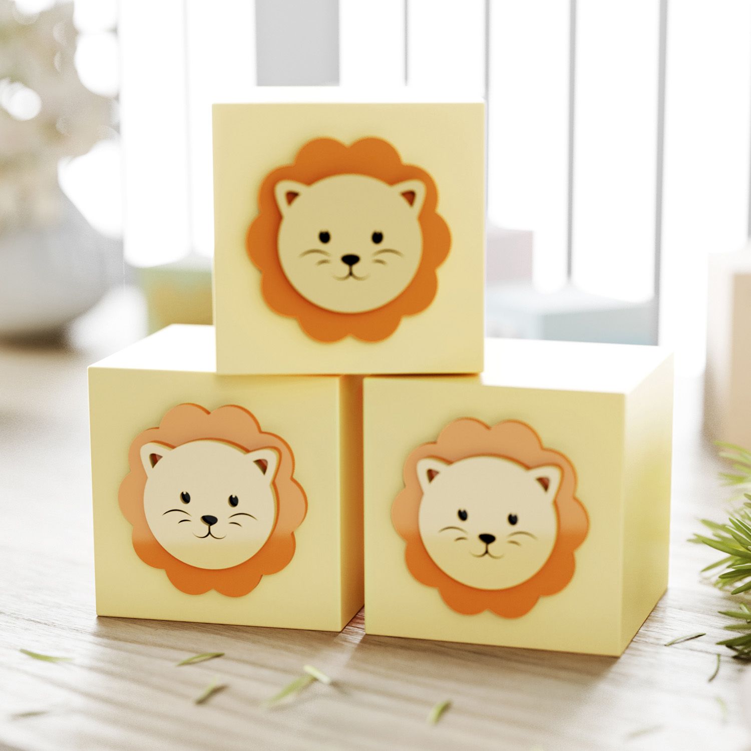 Cubo Decorativo Amiguinho Leão MDF Rosa